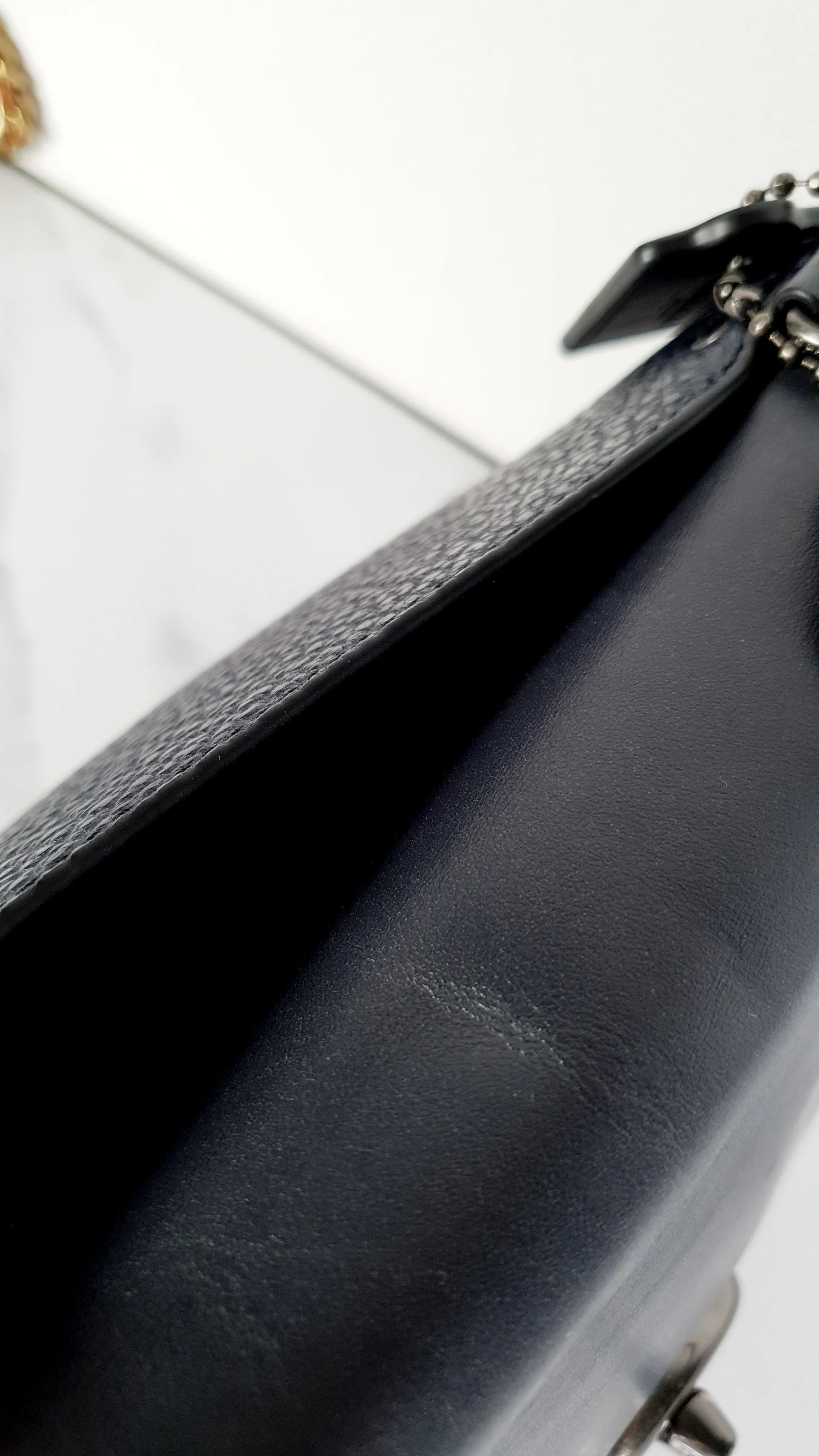 Coach Faye in Dark Blue Navy Mixed Leather & Suede Flap Bag Turnlock Tophandle Crossbody - Coach F22348