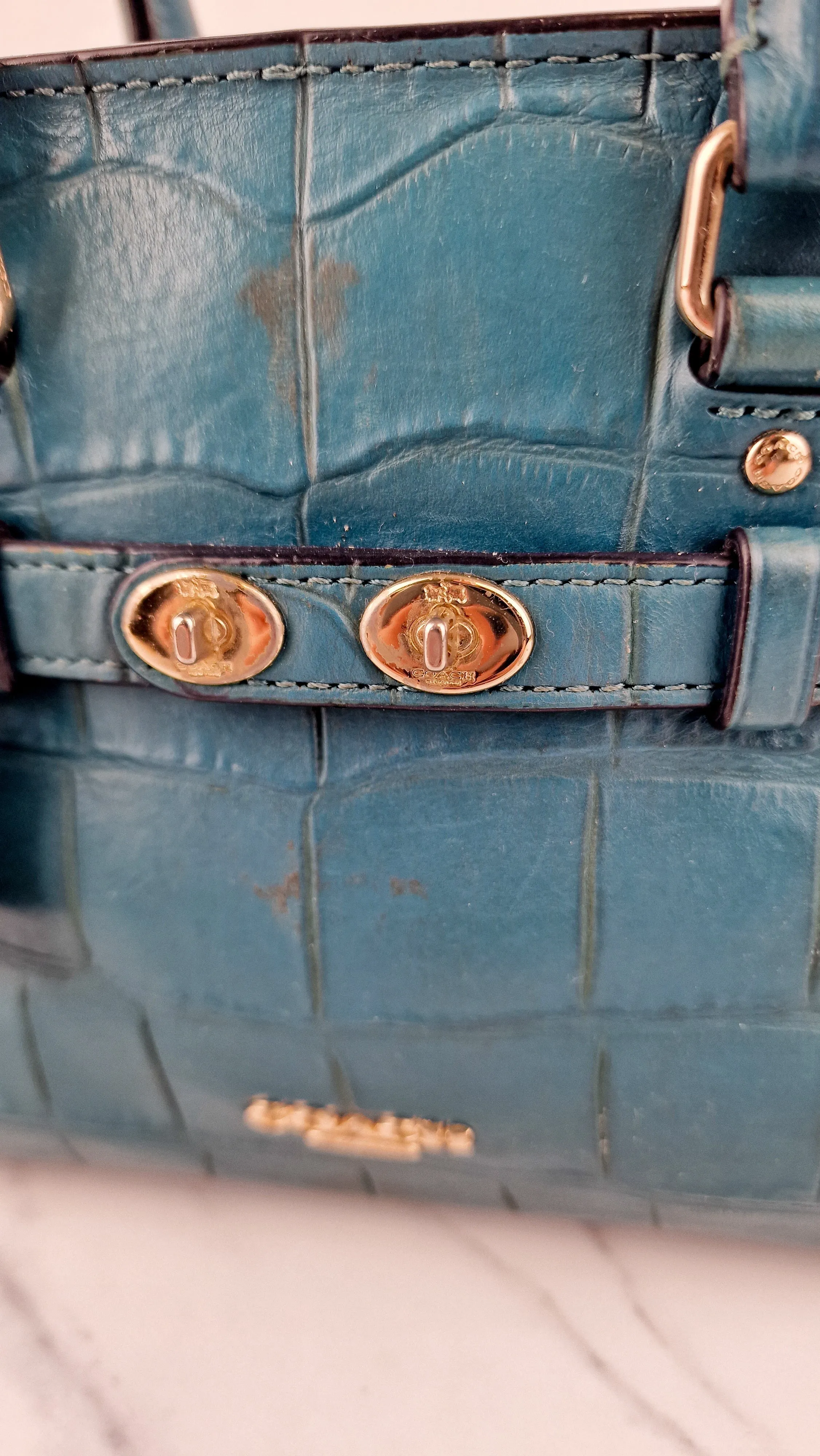 Coach Mini Blake Carryall in Teal Croc Embossed Leather - Handbag Crossbody Bag - Coach F37665
