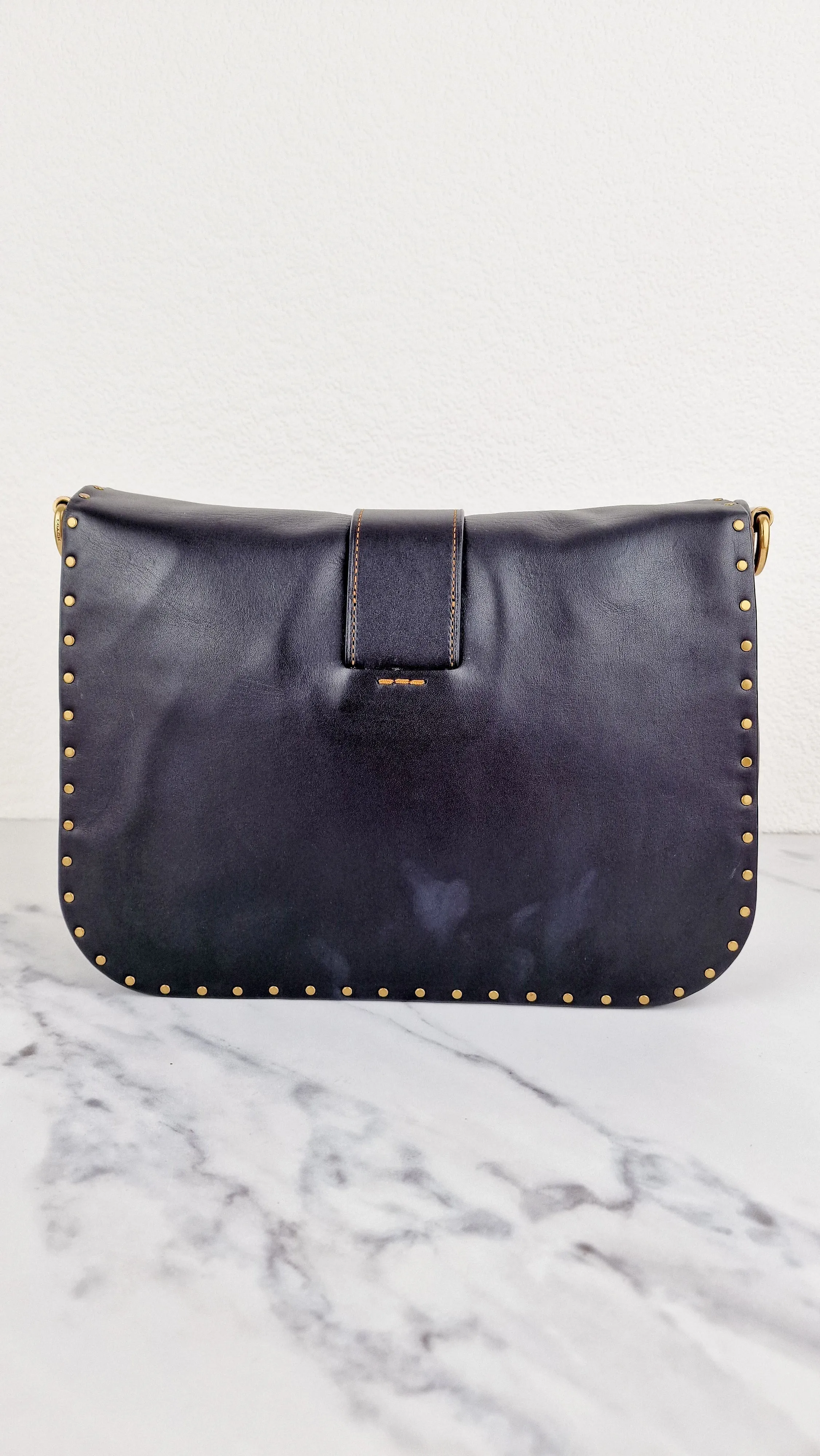 Coach Page 27 With Leopard Print Calfhair & Border Rivets - 1941 Bag Smooth Black Leather - Coach 32870