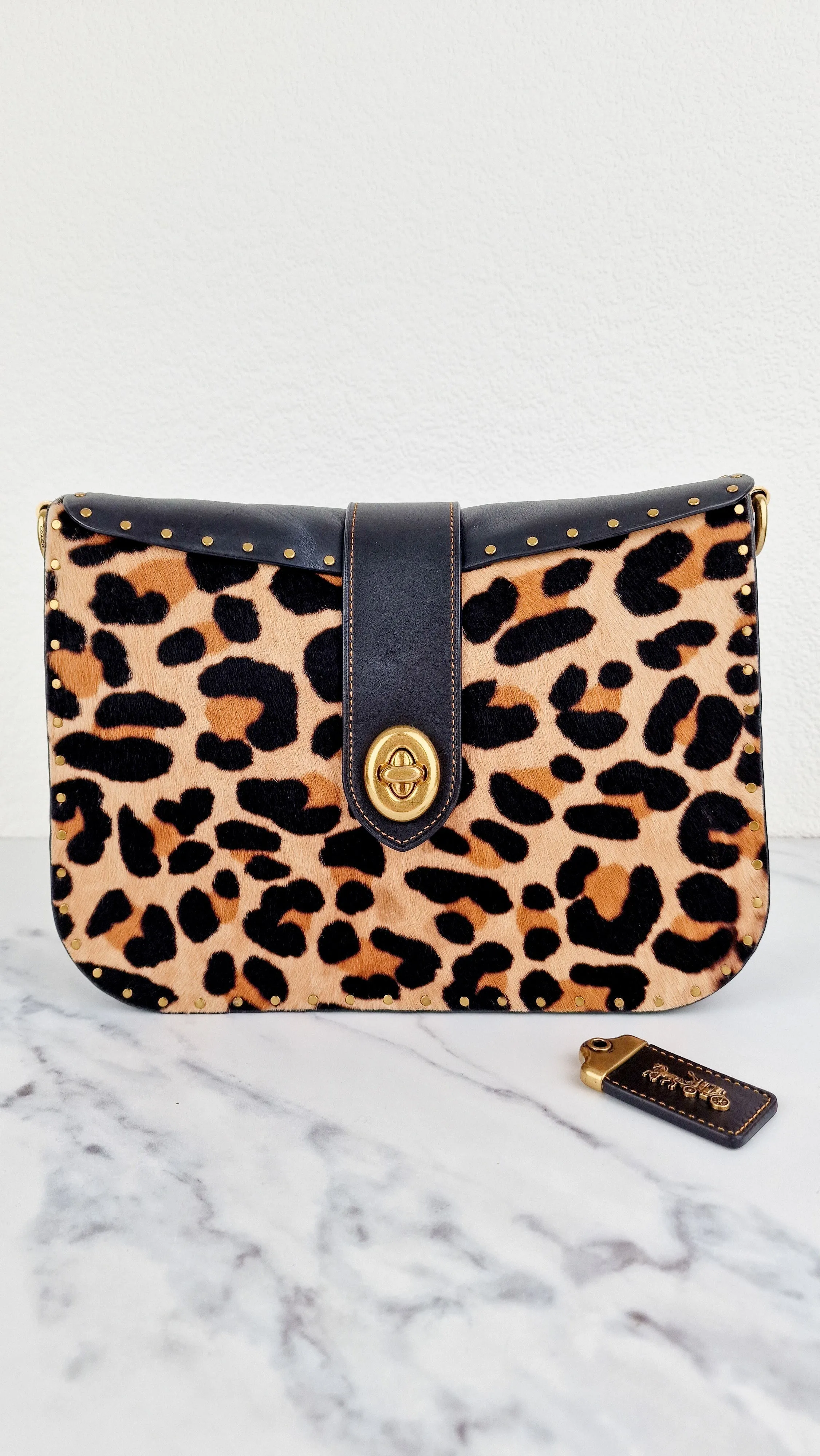 Coach Page 27 With Leopard Print Calfhair & Border Rivets - 1941 Bag Smooth Black Leather - Coach 32870