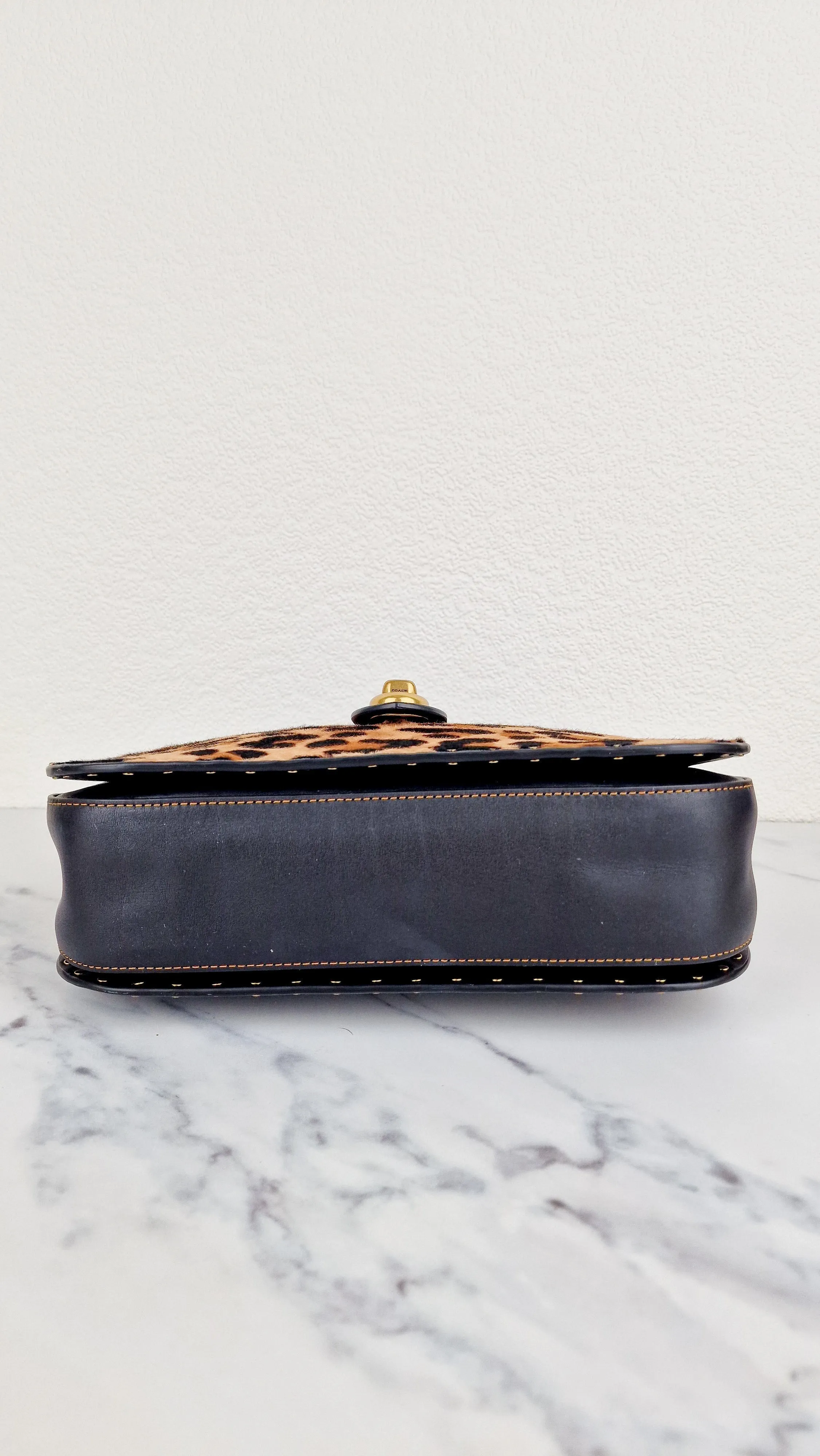 Coach Page 27 With Leopard Print Calfhair & Border Rivets - 1941 Bag Smooth Black Leather - Coach 32870