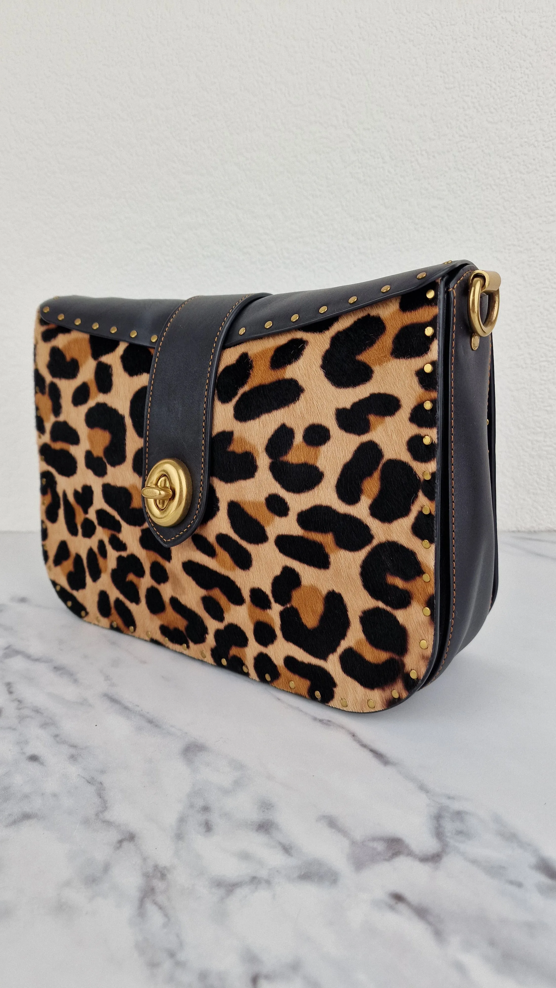Coach Page 27 With Leopard Print Calfhair & Border Rivets - 1941 Bag Smooth Black Leather - Coach 32870