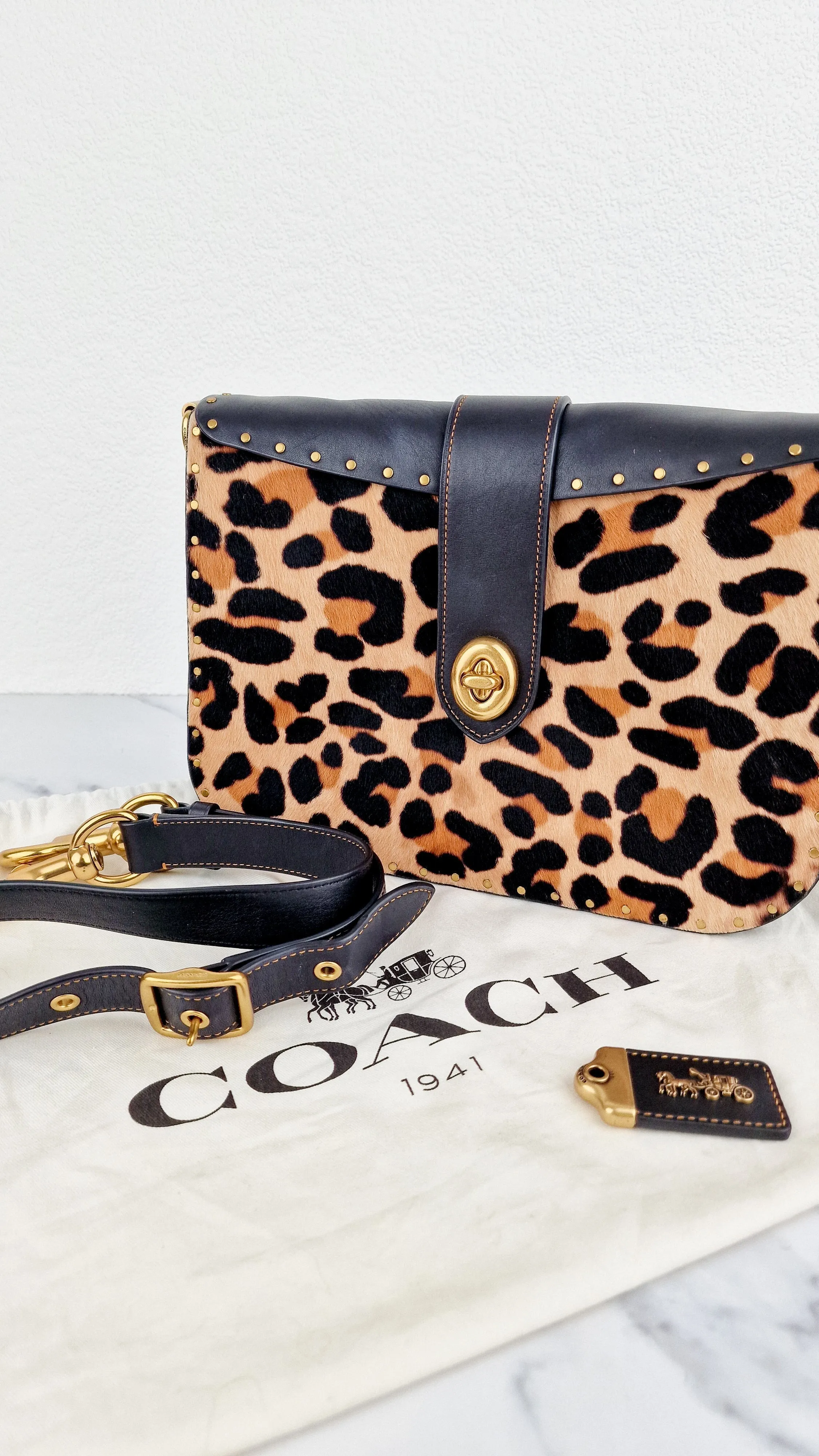 Coach Page 27 With Leopard Print Calfhair & Border Rivets - 1941 Bag Smooth Black Leather - Coach 32870