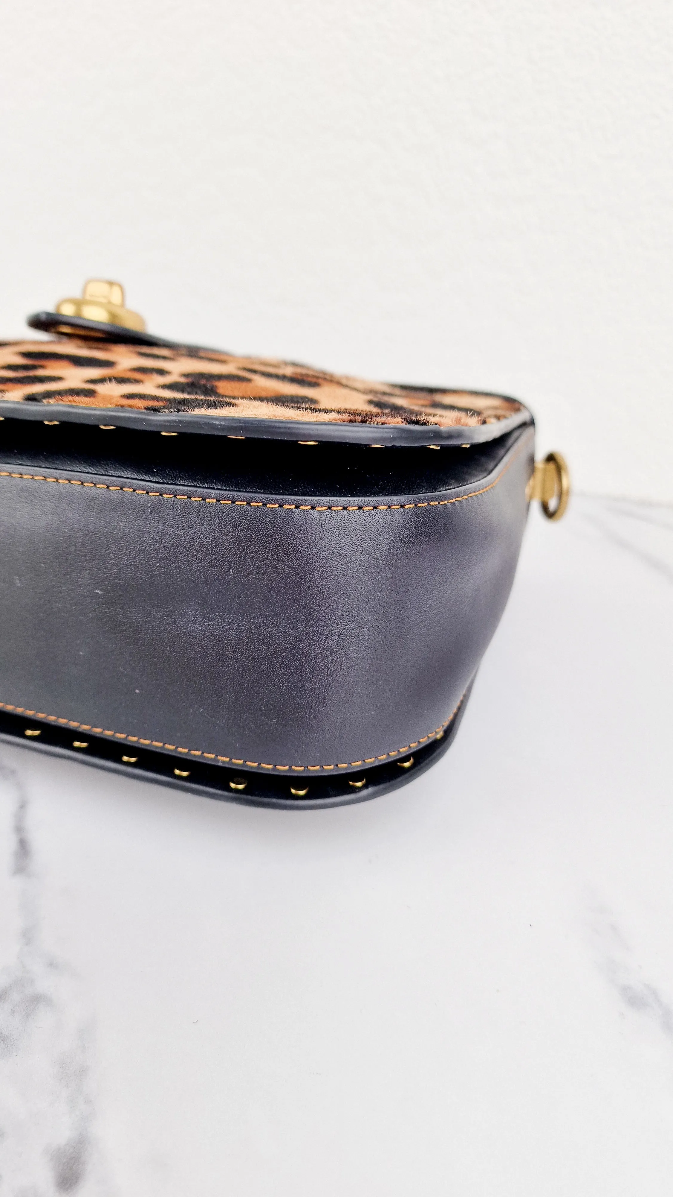 Coach Page 27 With Leopard Print Calfhair & Border Rivets - 1941 Bag Smooth Black Leather - Coach 32870