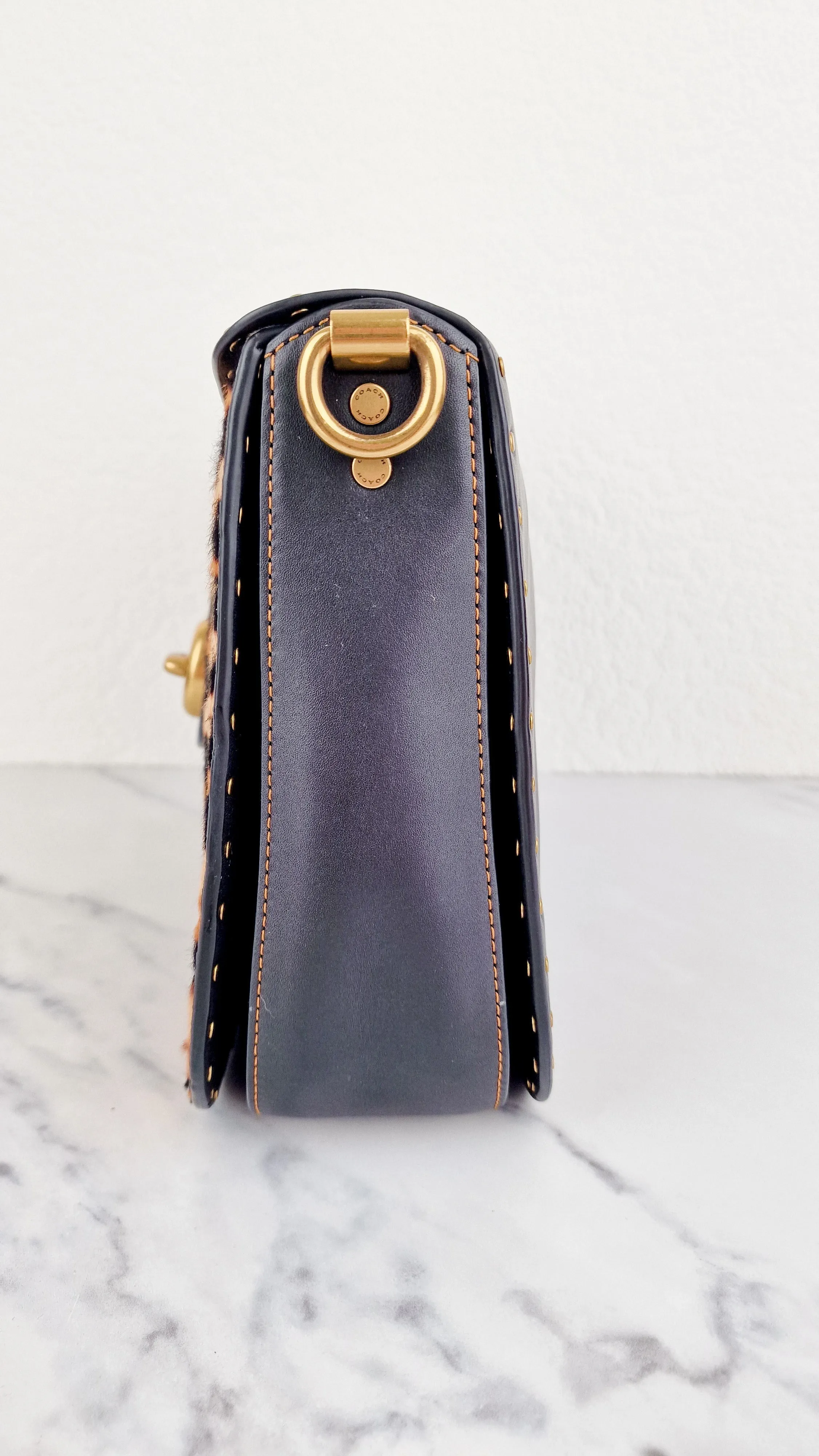 Coach Page 27 With Leopard Print Calfhair & Border Rivets - 1941 Bag Smooth Black Leather - Coach 32870