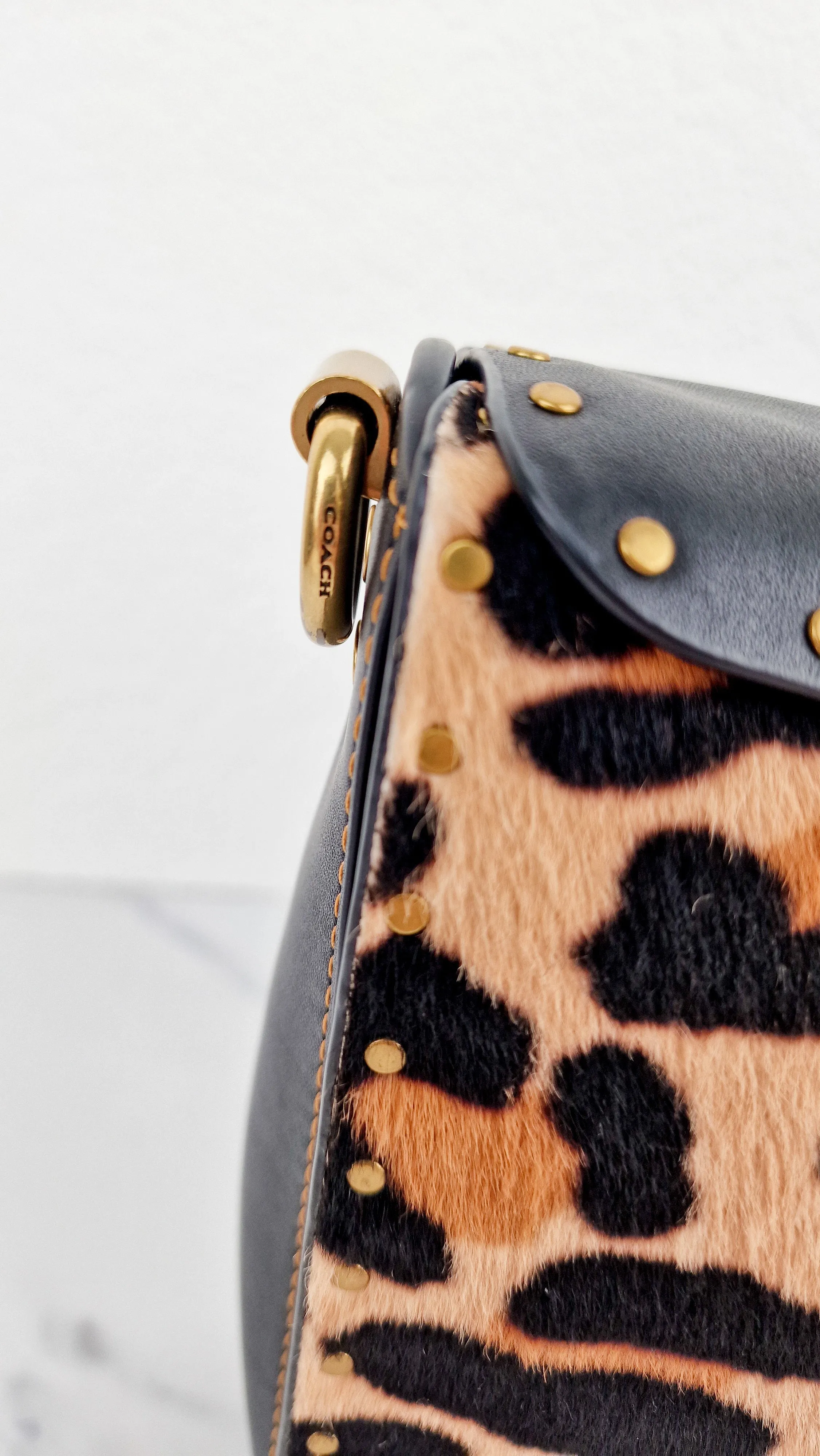 Coach Page 27 With Leopard Print Calfhair & Border Rivets - 1941 Bag Smooth Black Leather - Coach 32870
