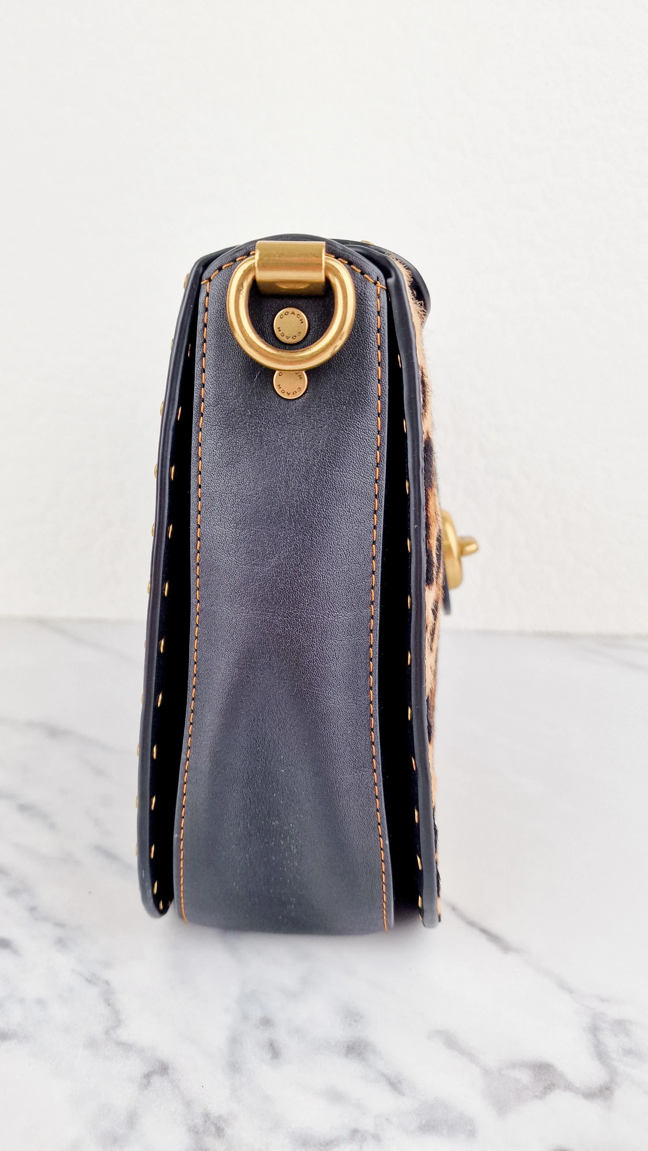 Coach Page 27 With Leopard Print Calfhair & Border Rivets - 1941 Bag Smooth Black Leather - Coach 32870