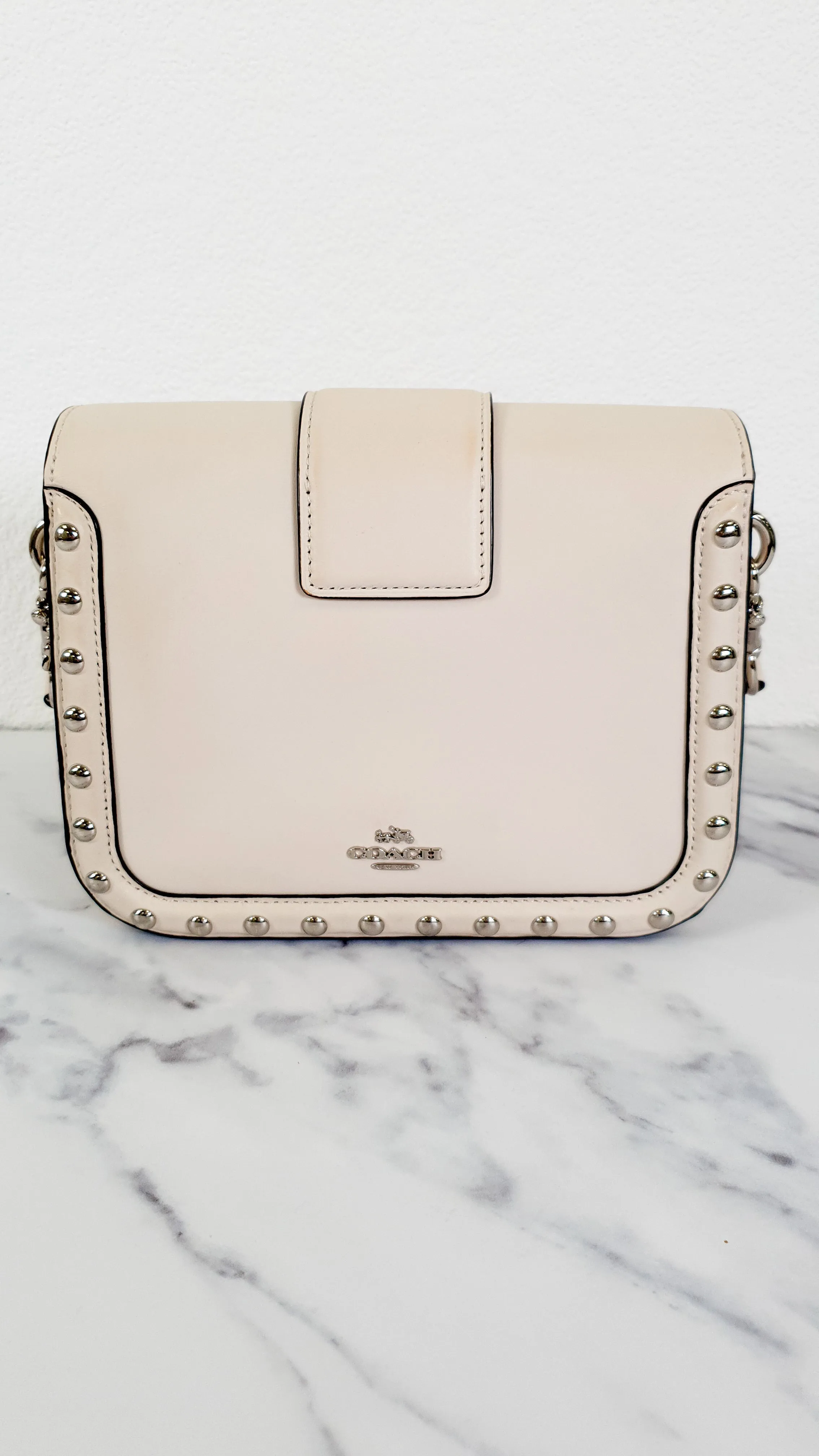 Coach Page Crossbody Bag in Chalk Smooth Leather With Western Rivets and Snakeskin - Handbag - Coach 86731