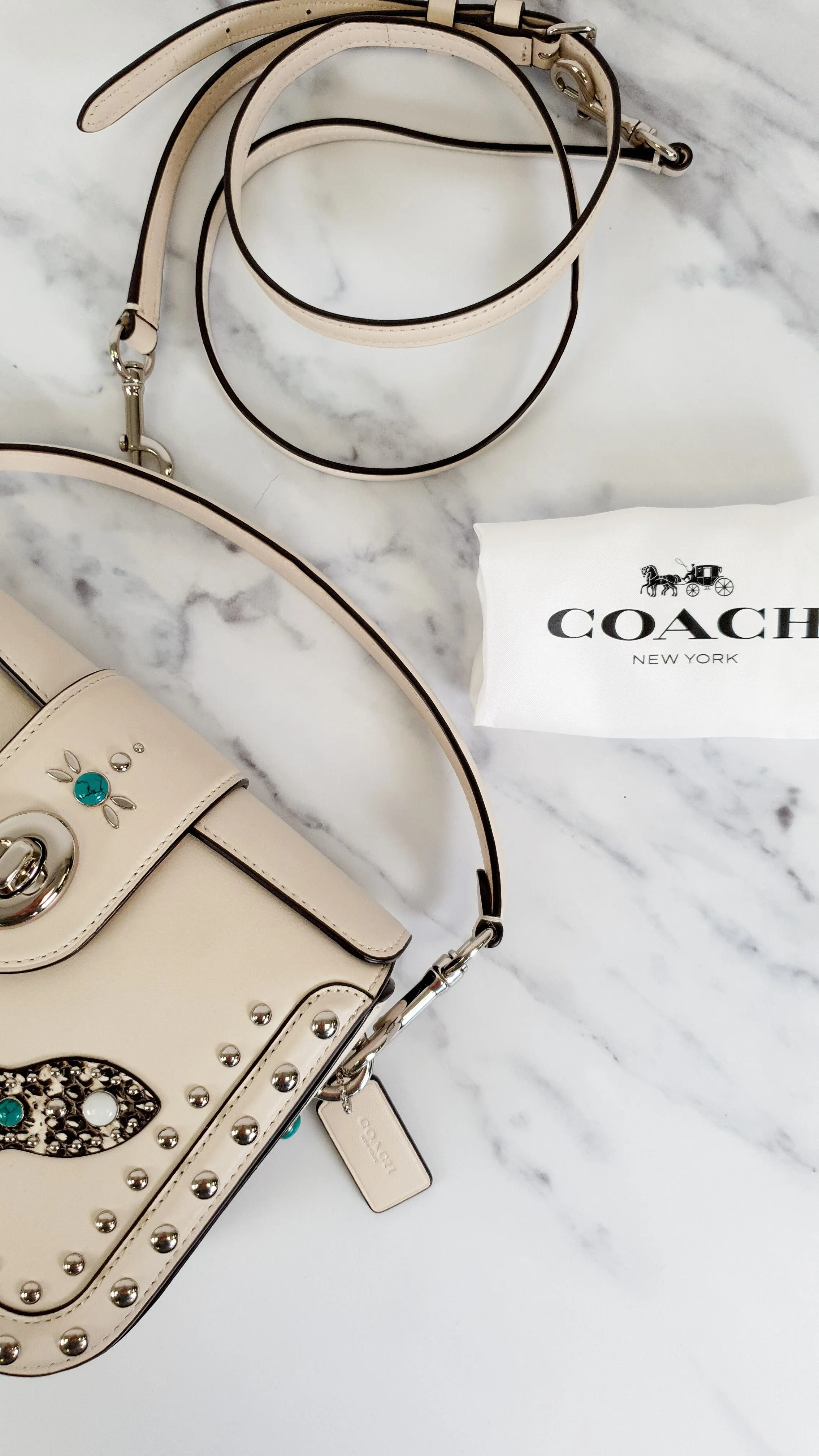 Coach Page Crossbody Bag in Chalk Smooth Leather With Western Rivets and Snakeskin - Handbag - Coach 86731