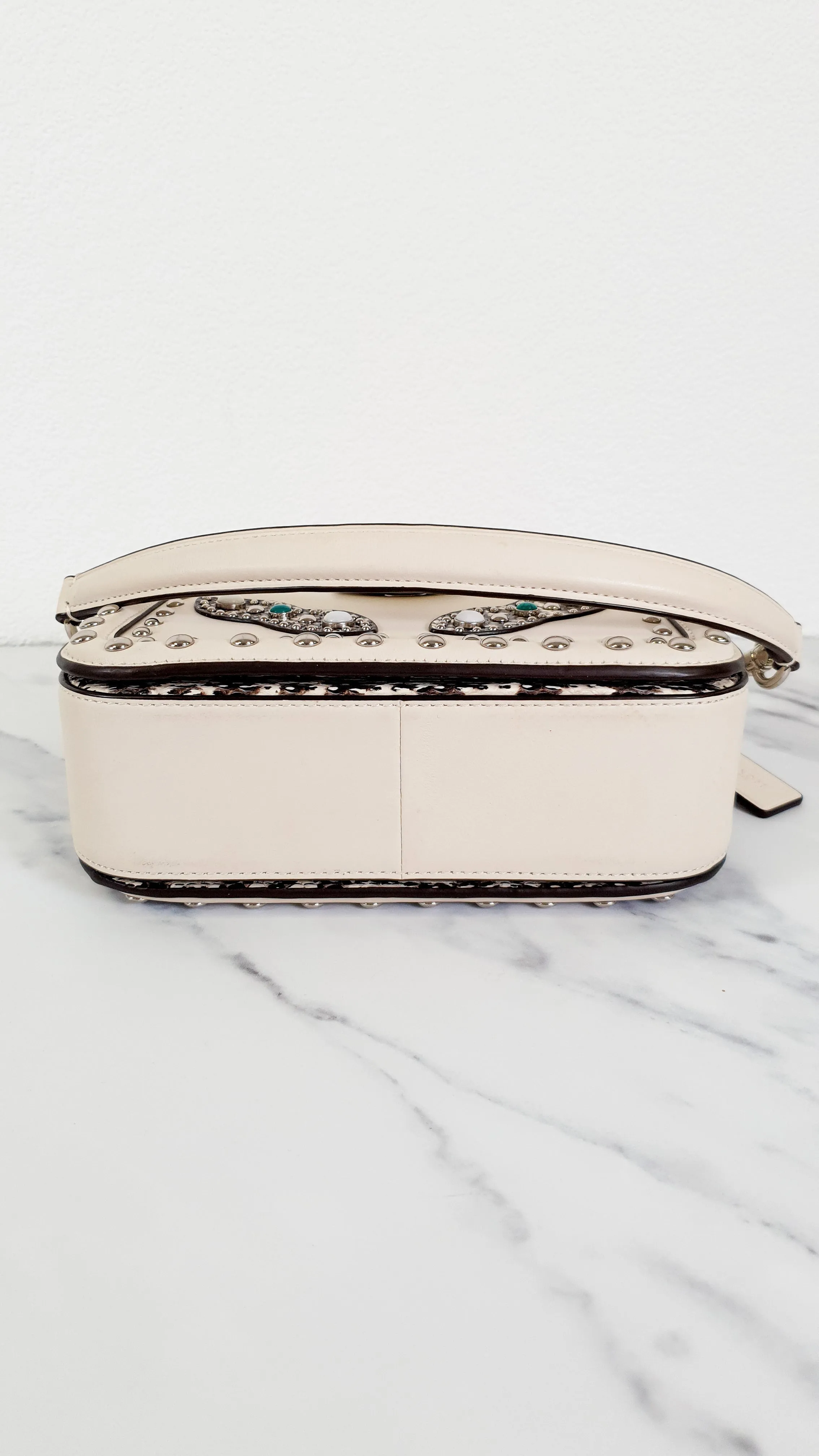 Coach Page Crossbody Bag in Chalk Smooth Leather With Western Rivets and Snakeskin - Handbag - Coach 86731
