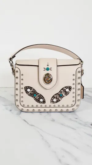 Coach Page Crossbody Bag in Chalk Smooth Leather With Western Rivets and Snakeskin - Handbag - Coach 86731