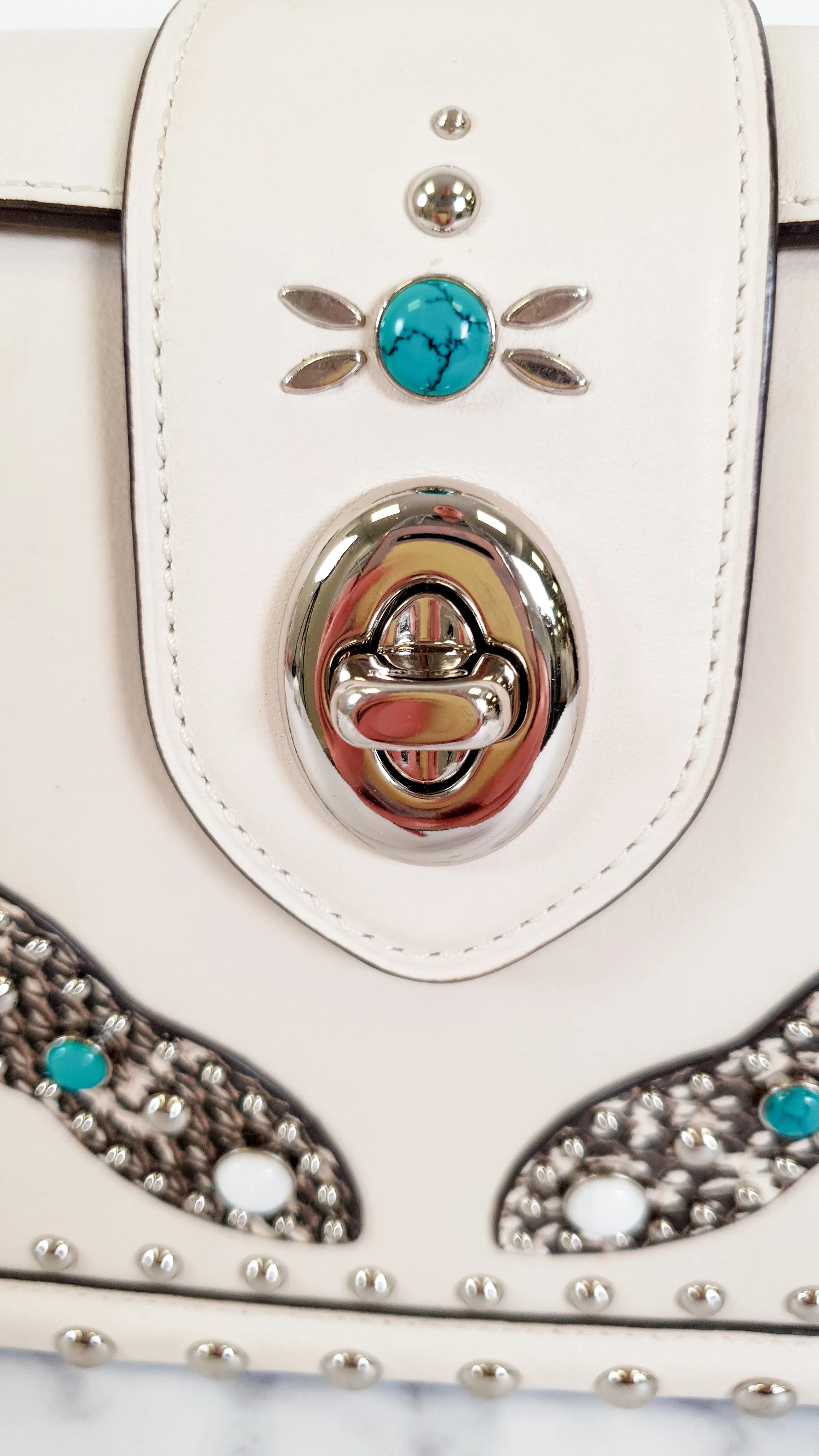 Coach Page Crossbody Bag in Chalk Smooth Leather With Western Rivets and Snakeskin - Handbag - Coach 86731