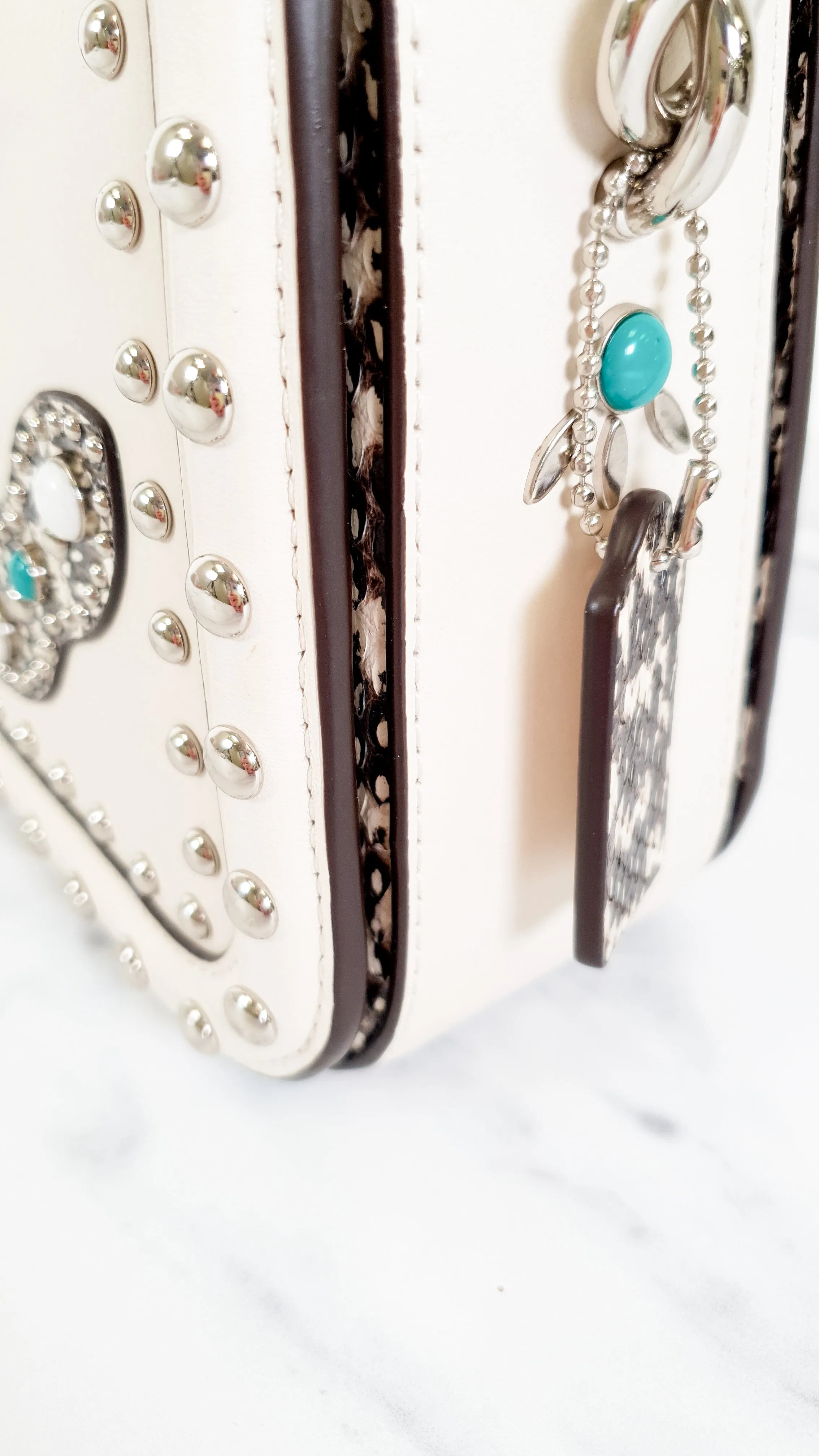 Coach Page Crossbody Bag in Chalk Smooth Leather With Western Rivets and Snakeskin - Handbag - Coach 86731