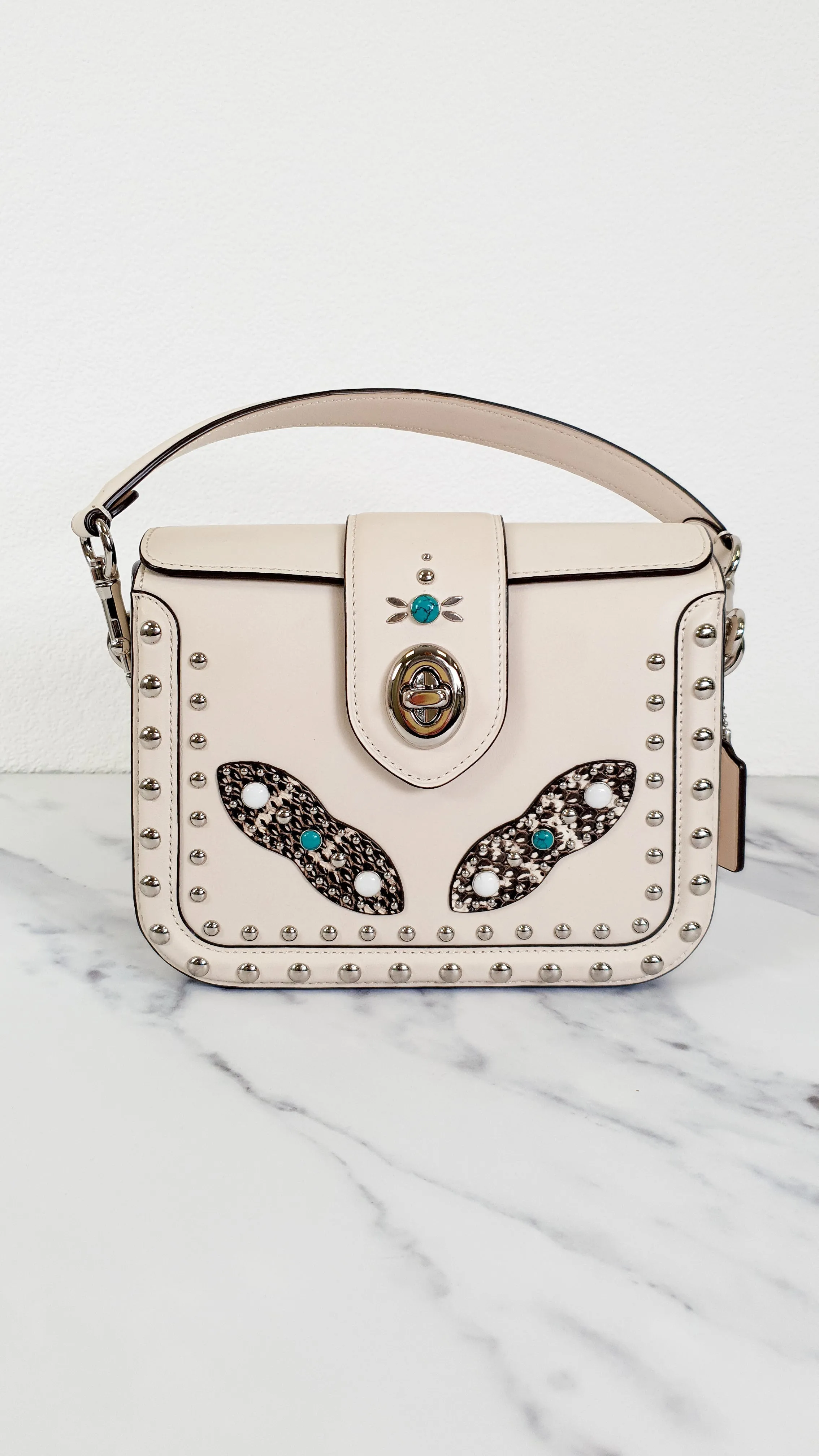 Coach Page Crossbody Bag in Chalk Smooth Leather With Western Rivets and Snakeskin - Handbag - Coach 86731