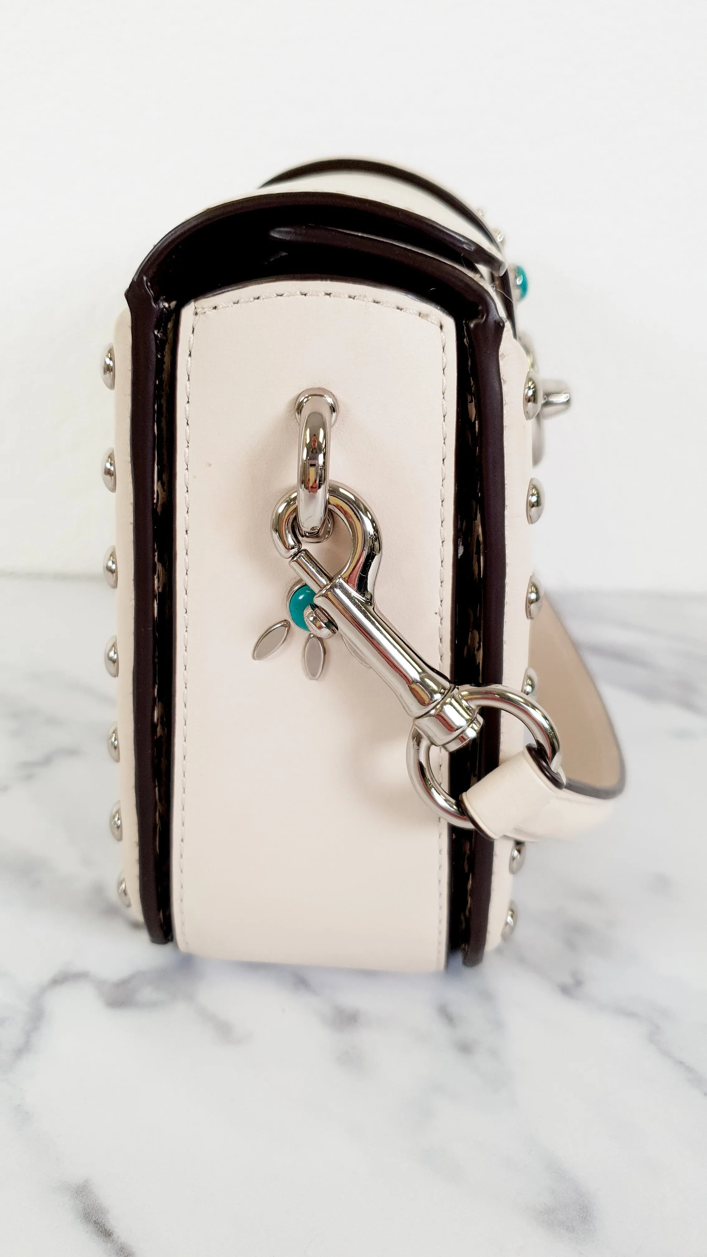 Coach Page Crossbody Bag in Chalk Smooth Leather With Western Rivets and Snakeskin - Handbag - Coach 86731