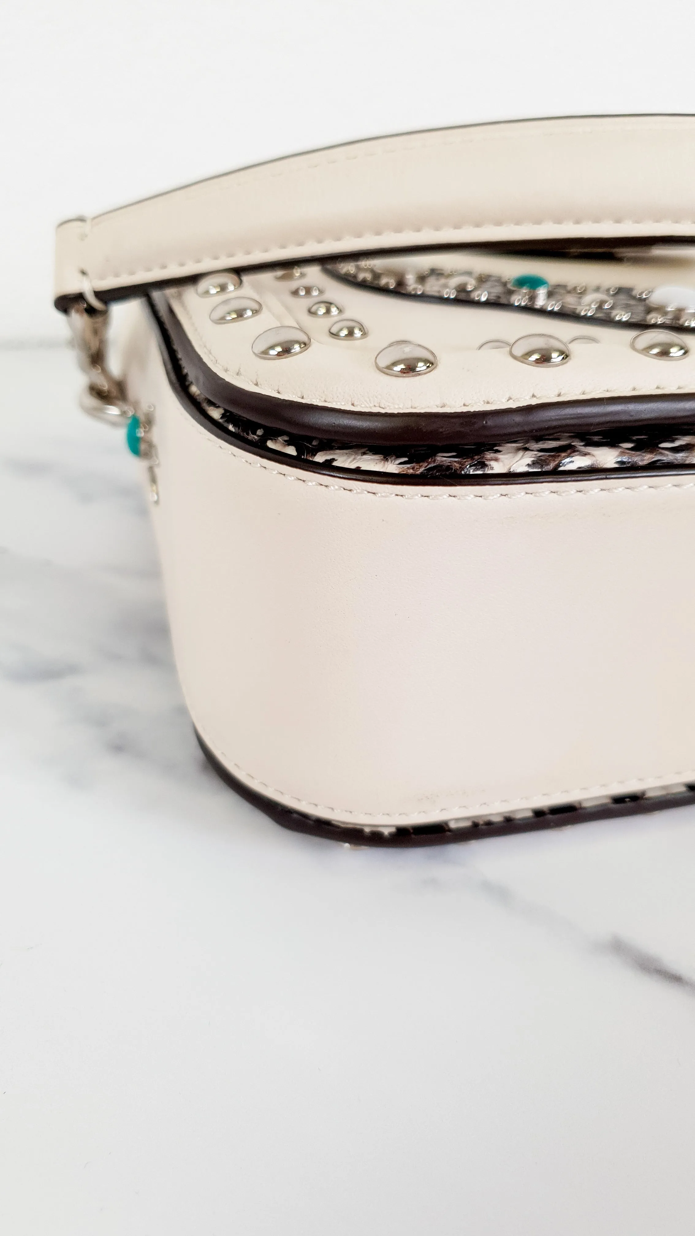 Coach Page Crossbody Bag in Chalk Smooth Leather With Western Rivets and Snakeskin - Handbag - Coach 86731