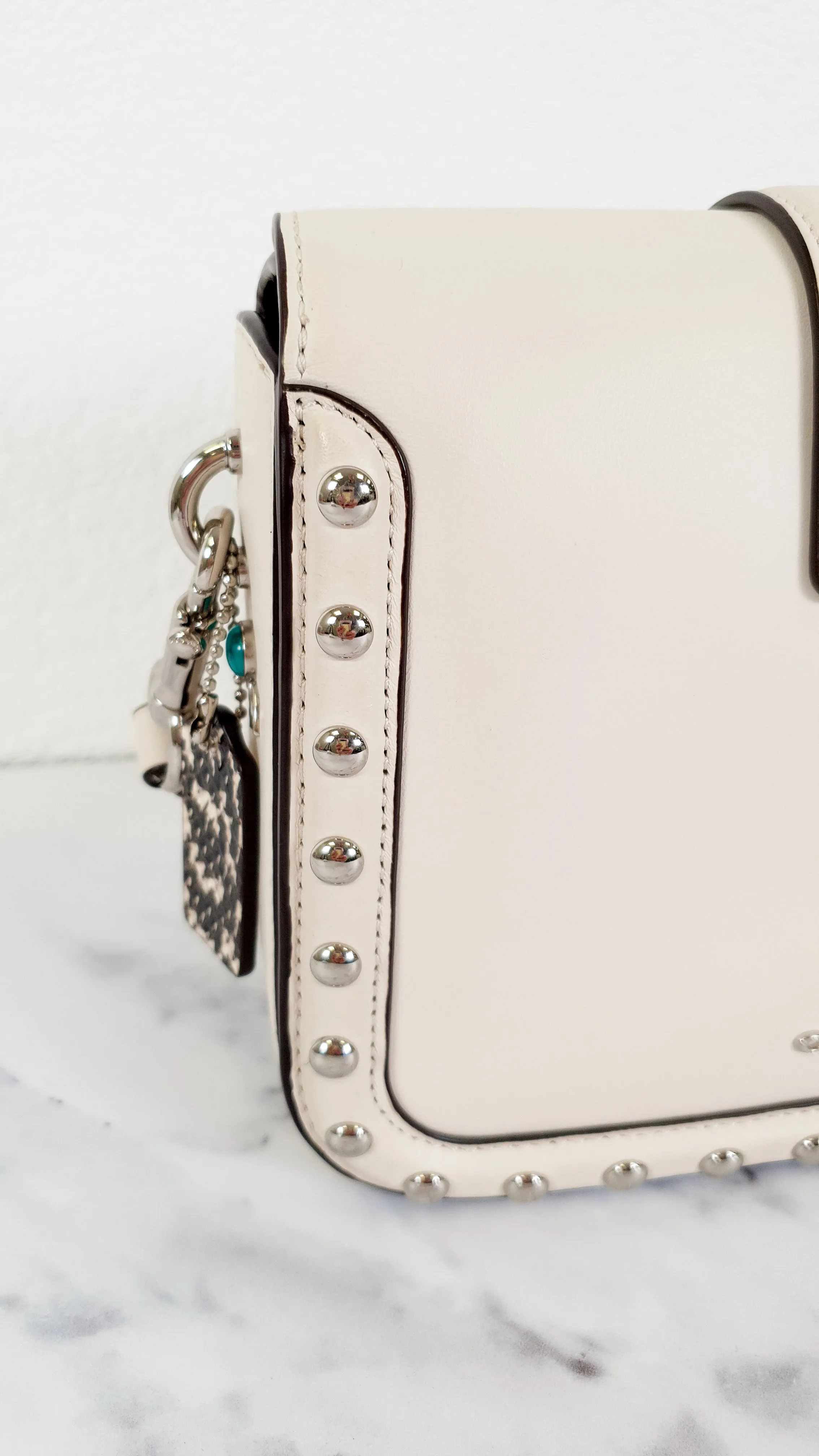 Coach Page Crossbody Bag in Chalk Smooth Leather With Western Rivets and Snakeskin - Handbag - Coach 86731
