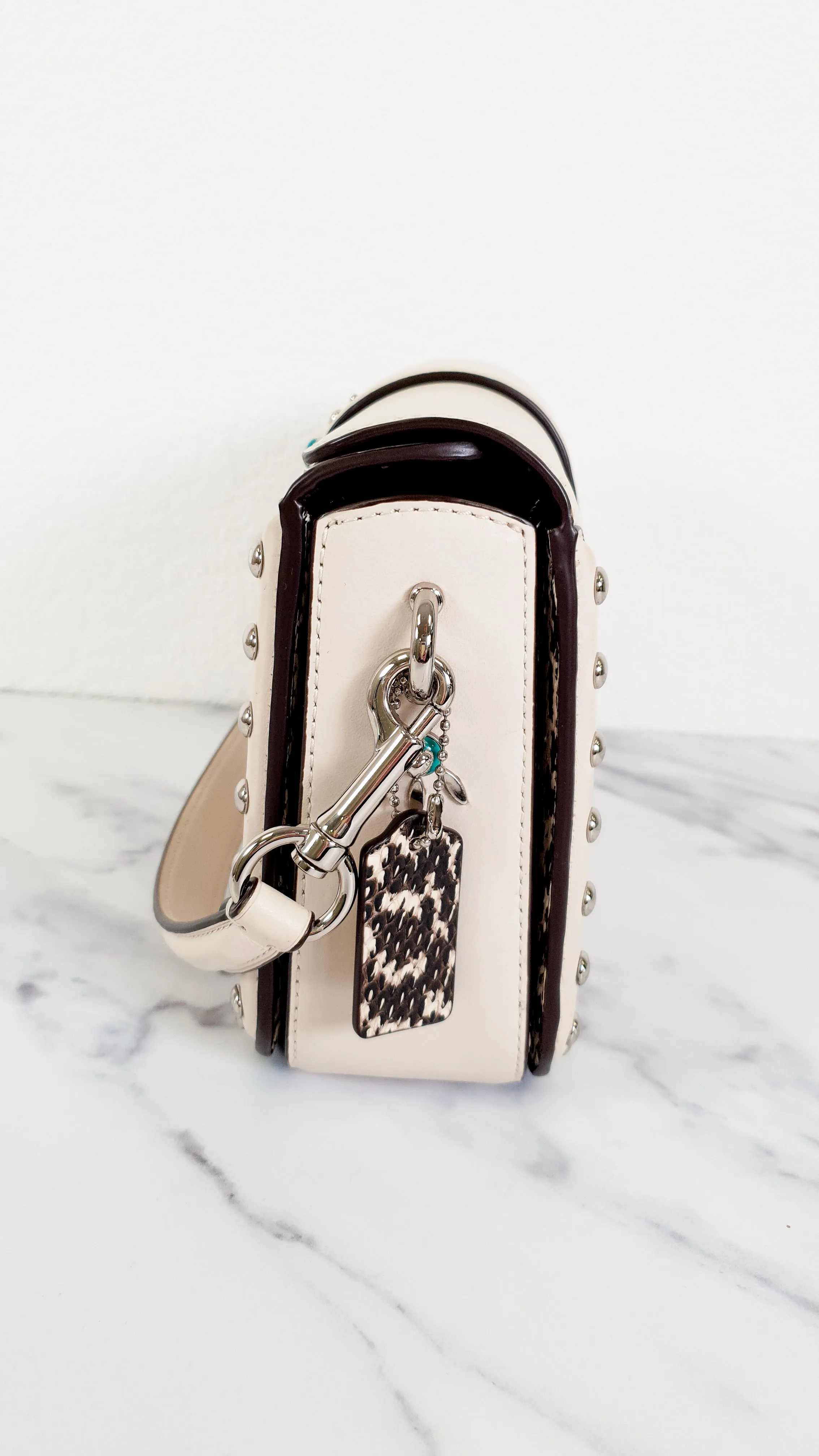 Coach Page Crossbody Bag in Chalk Smooth Leather With Western Rivets and Snakeskin - Handbag - Coach 86731