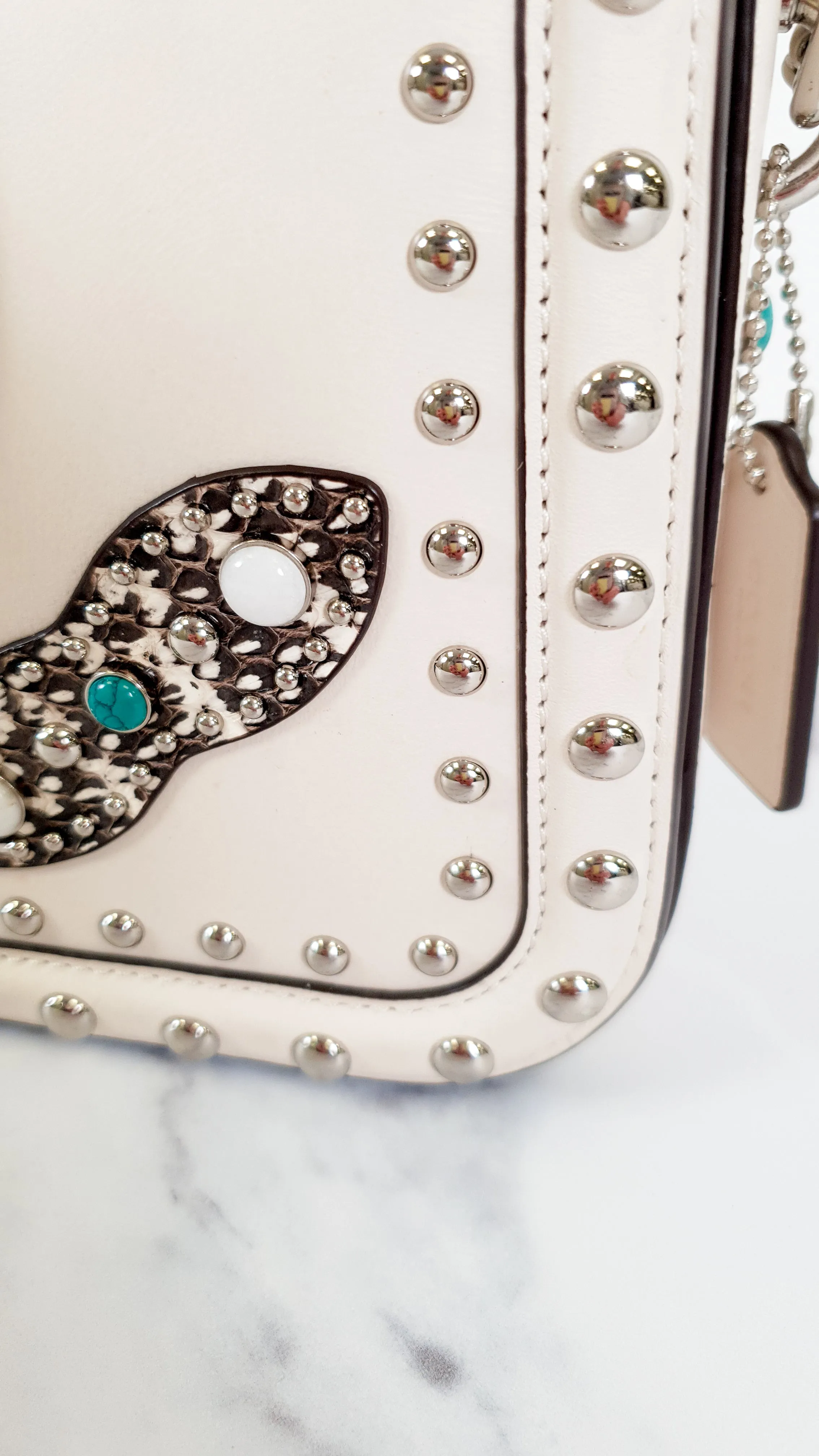 Coach Page Crossbody Bag in Chalk Smooth Leather With Western Rivets and Snakeskin - Handbag - Coach 86731