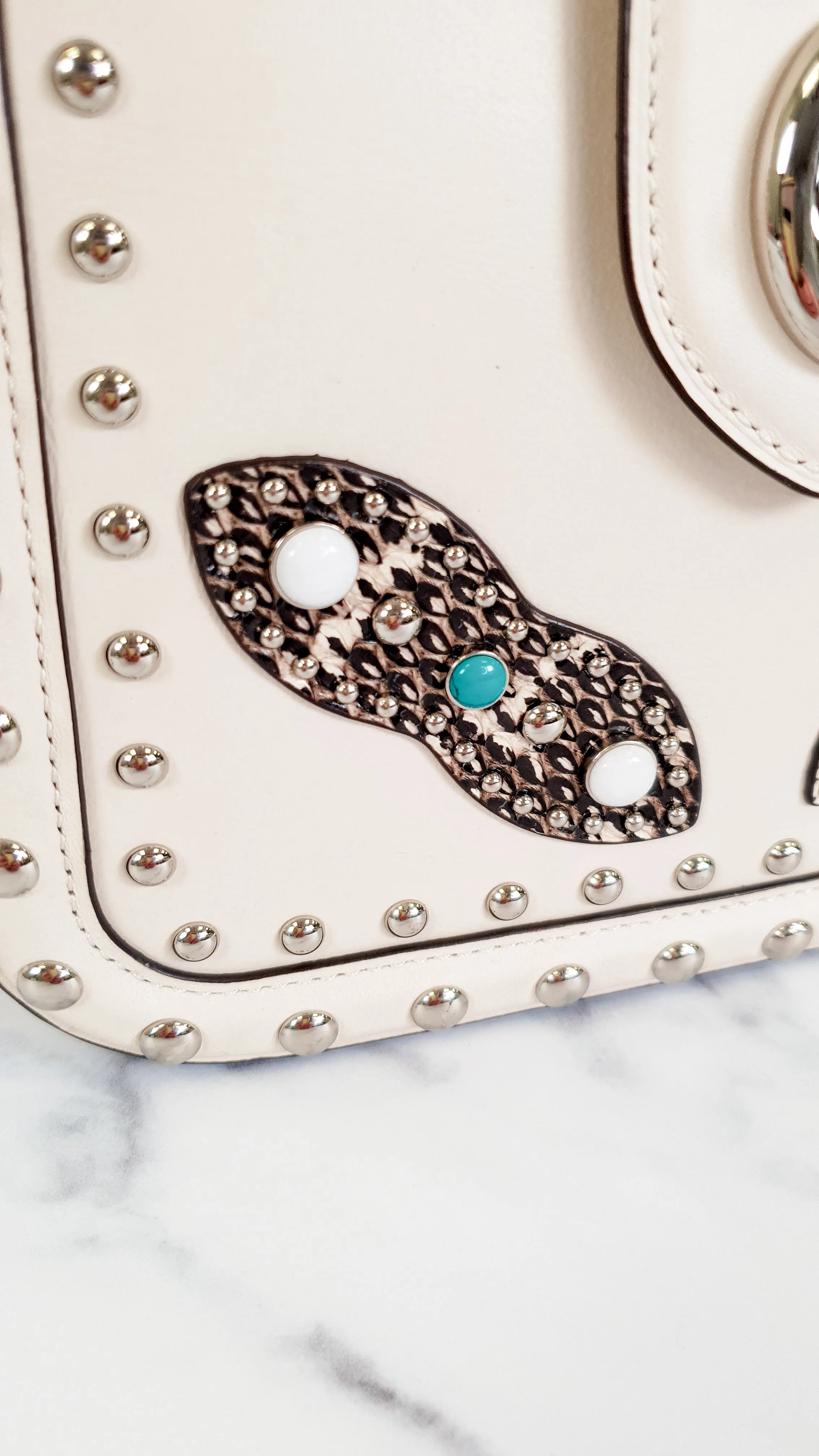 Coach Page Crossbody Bag in Chalk Smooth Leather With Western Rivets and Snakeskin - Handbag - Coach 86731