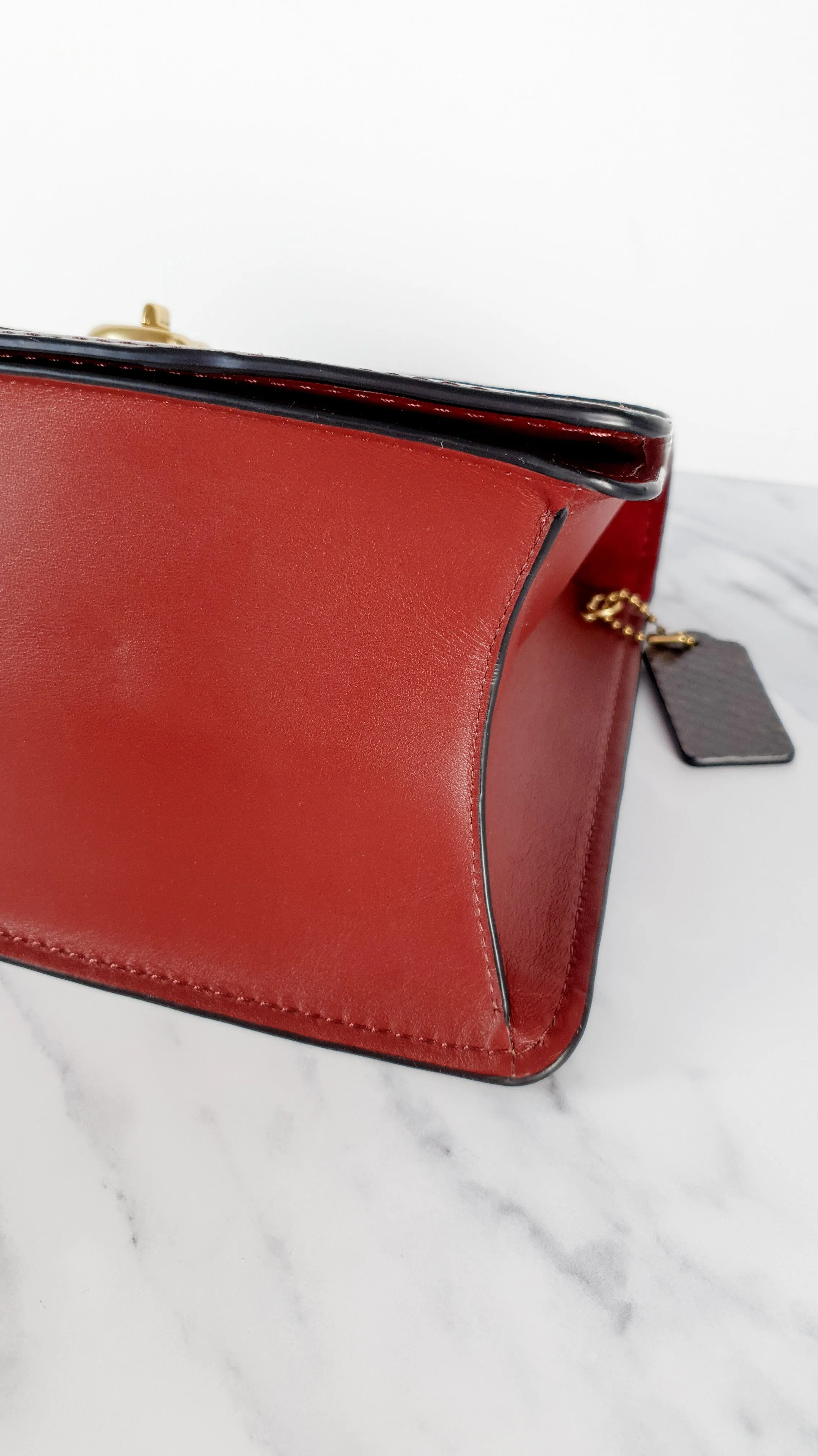 Coach Parker 32 Tophandle Carryall in Oxblood Burgundy Colorblock with Snakeskin Details - Handbag Exotic Crossbody Bag Coach 73969