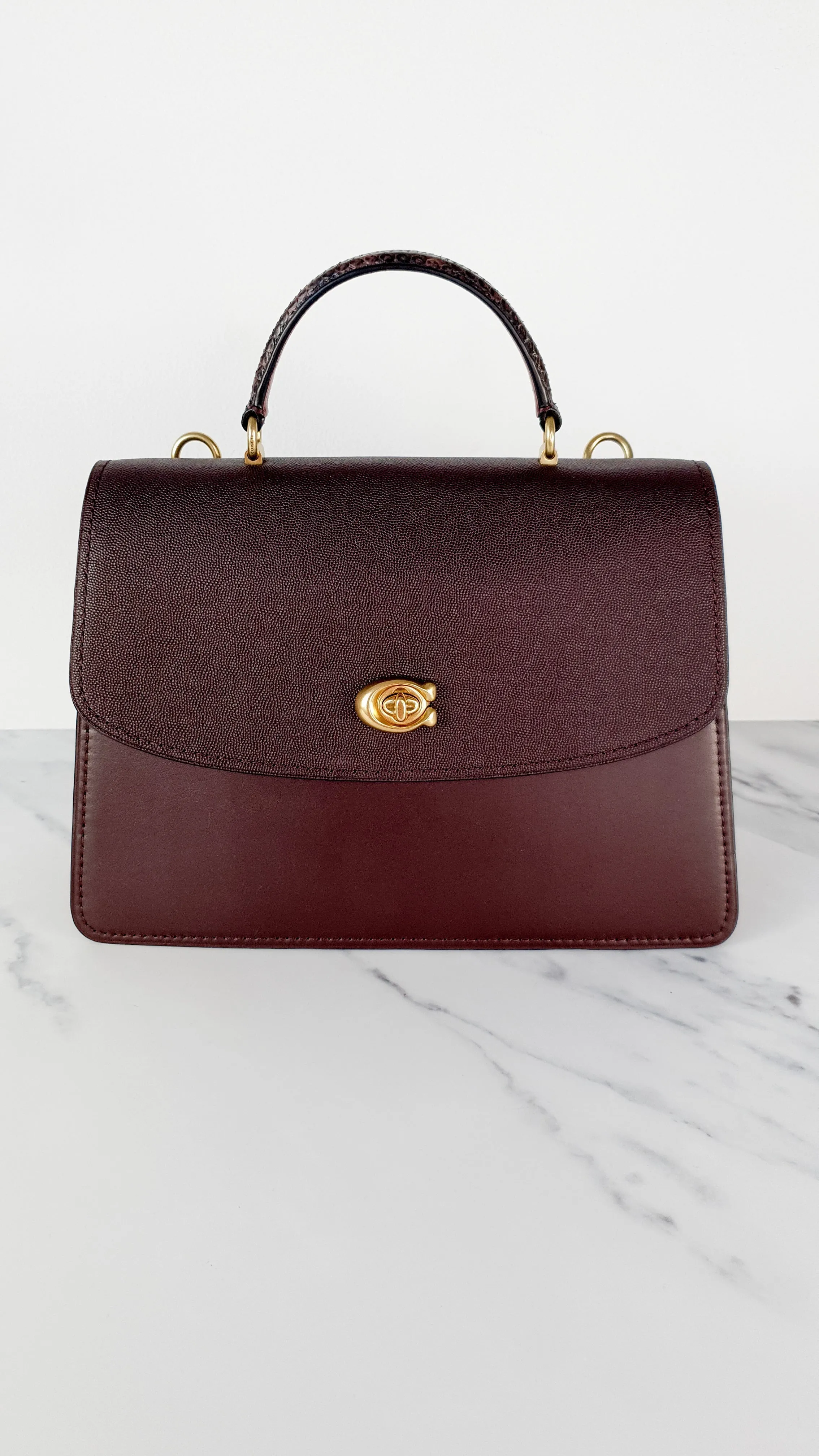 Coach Parker 32 Tophandle Carryall in Oxblood Burgundy Colorblock with Snakeskin Details - Handbag Exotic Crossbody Bag Coach 73969