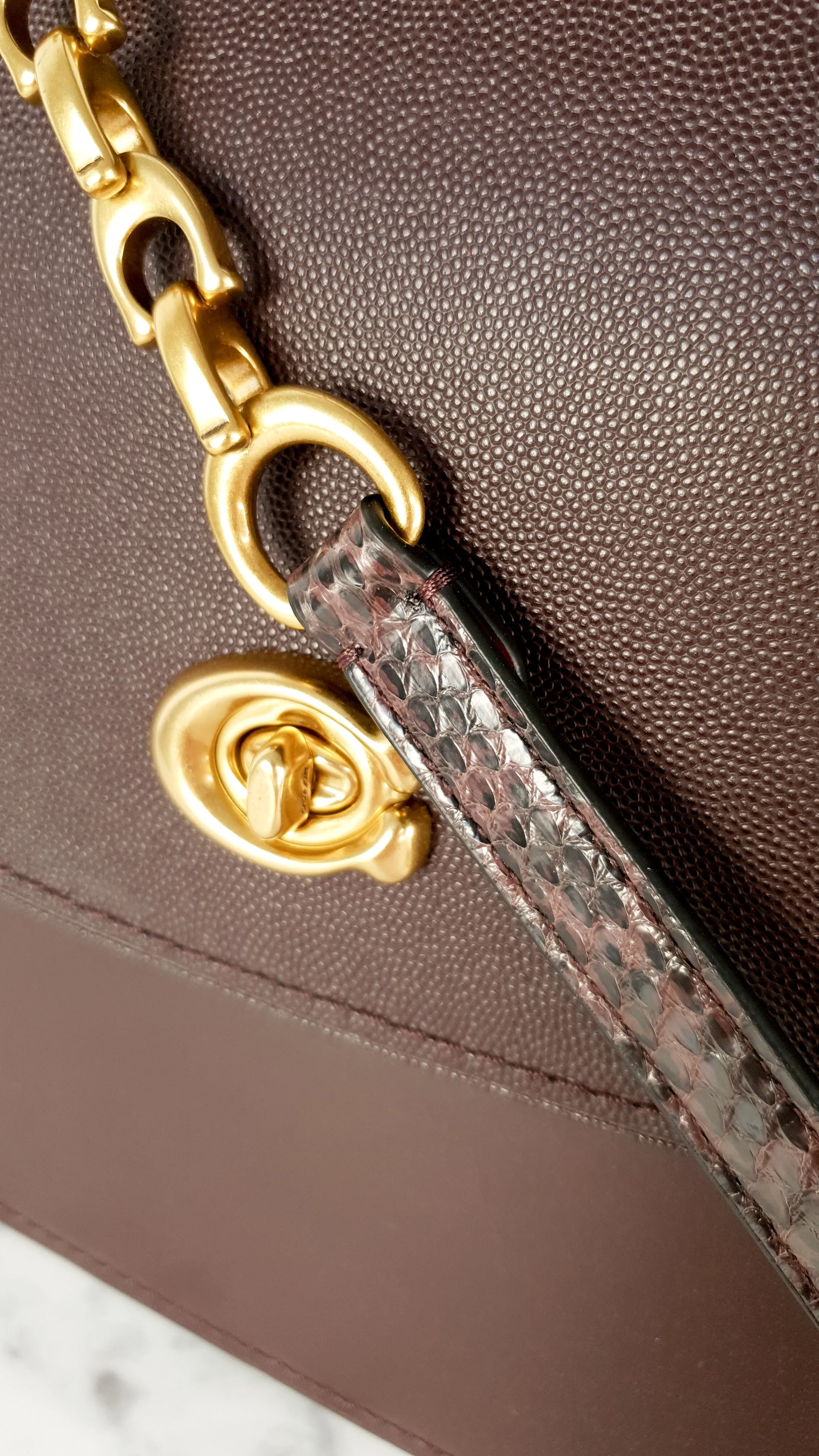 Coach Parker 32 Tophandle Carryall in Oxblood Burgundy Colorblock with Snakeskin Details - Handbag Exotic Crossbody Bag Coach 73969
