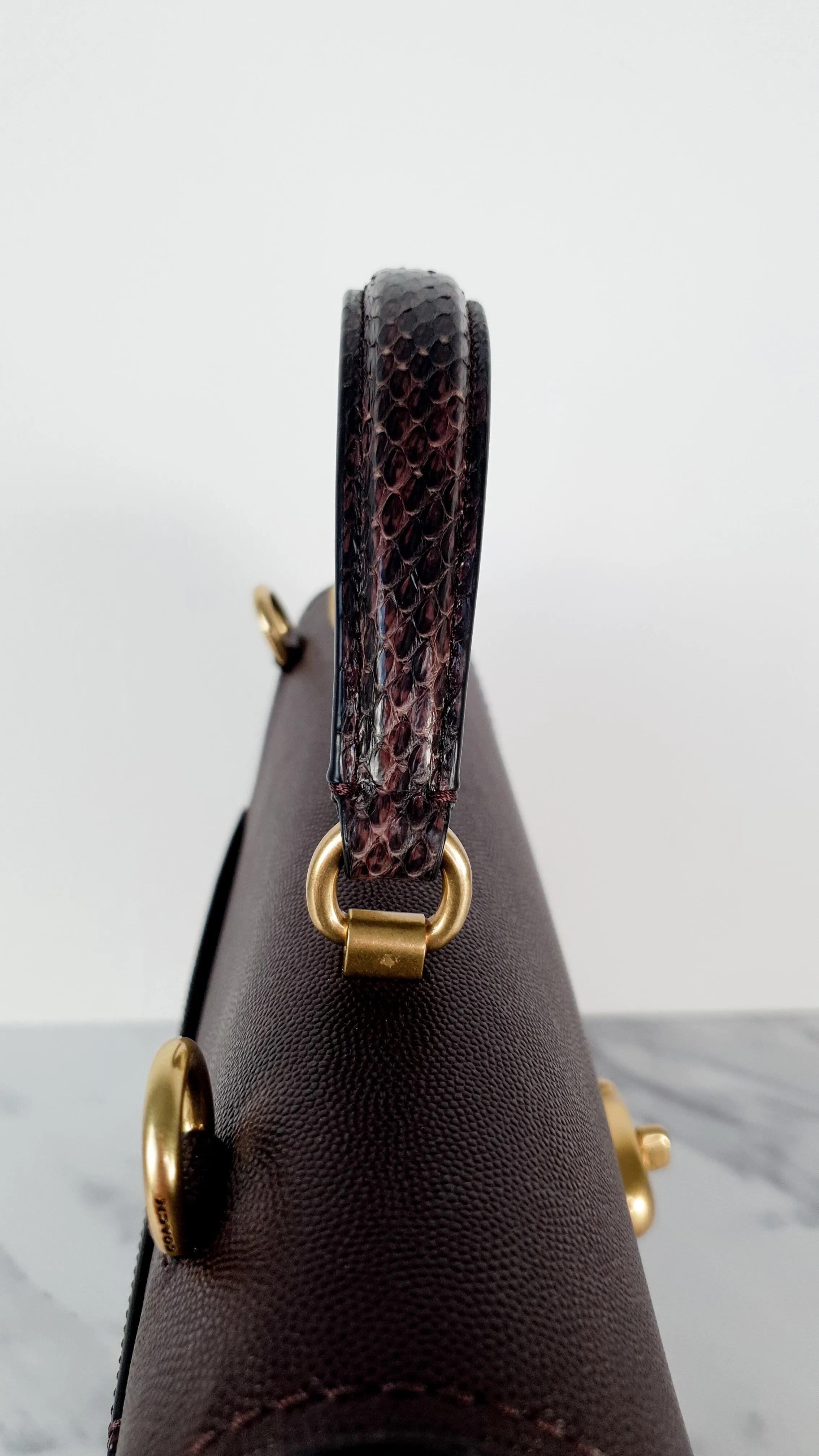 Coach Parker 32 Tophandle Carryall in Oxblood Burgundy Colorblock with Snakeskin Details - Handbag Exotic Crossbody Bag Coach 73969