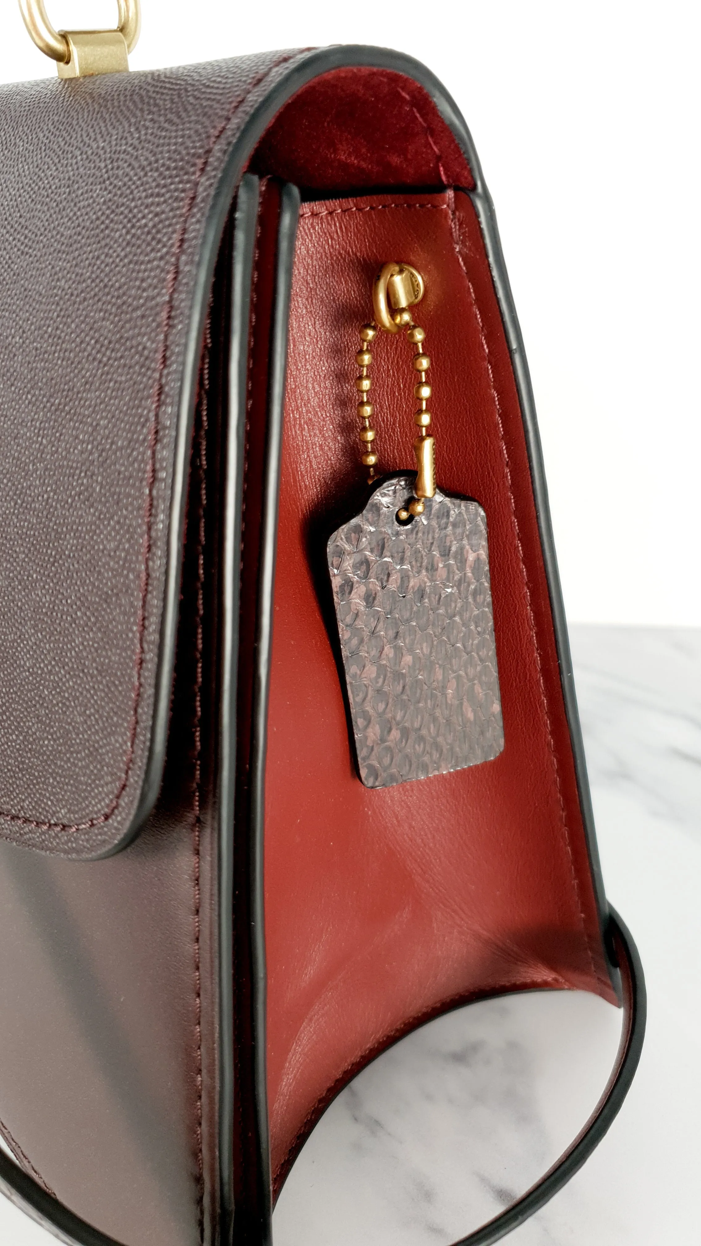 Coach Parker 32 Tophandle Carryall in Oxblood Burgundy Colorblock with Snakeskin Details - Handbag Exotic Crossbody Bag Coach 73969