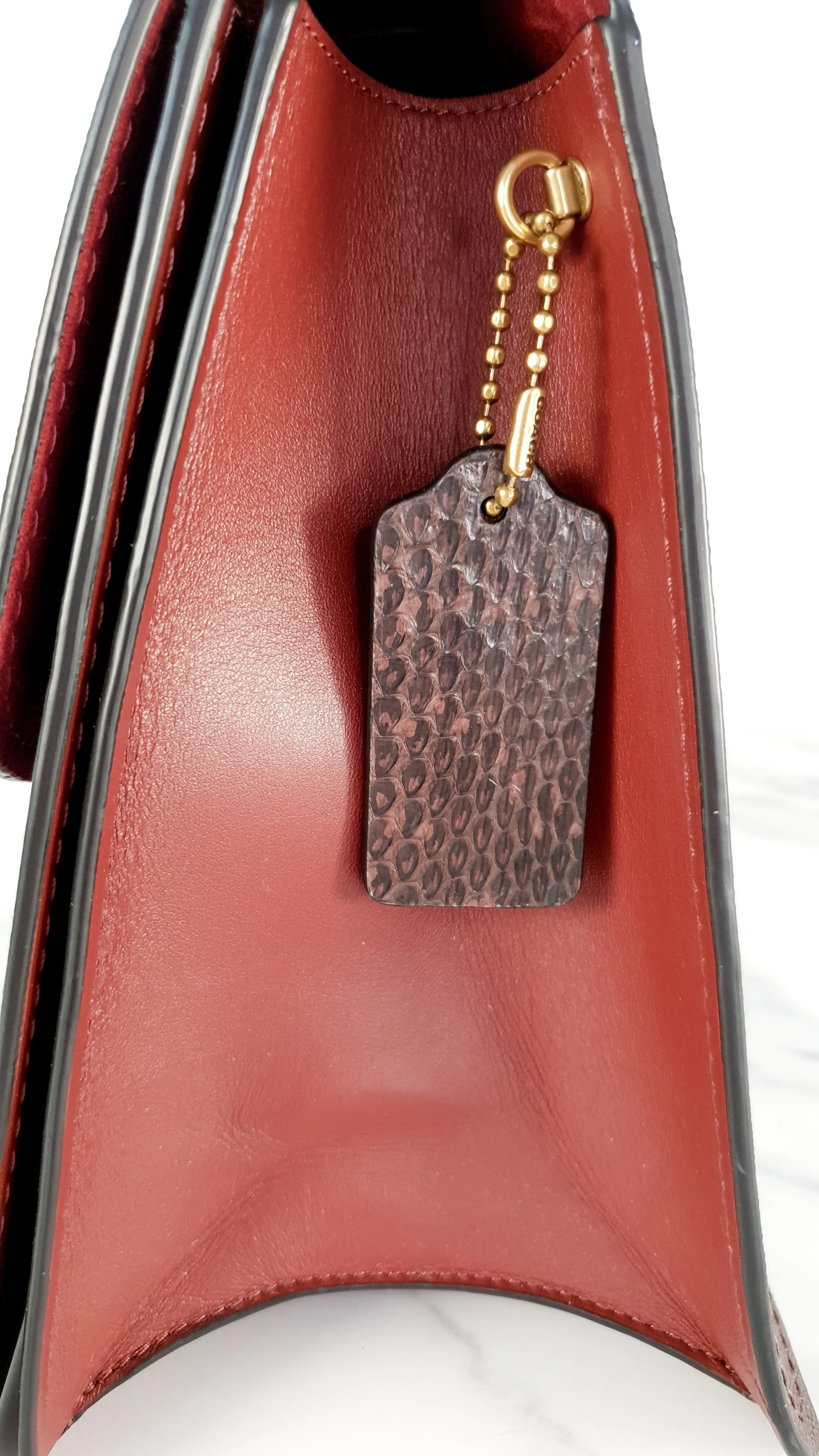Coach Parker 32 Tophandle Carryall in Oxblood Burgundy Colorblock with Snakeskin Details - Handbag Exotic Crossbody Bag Coach 73969