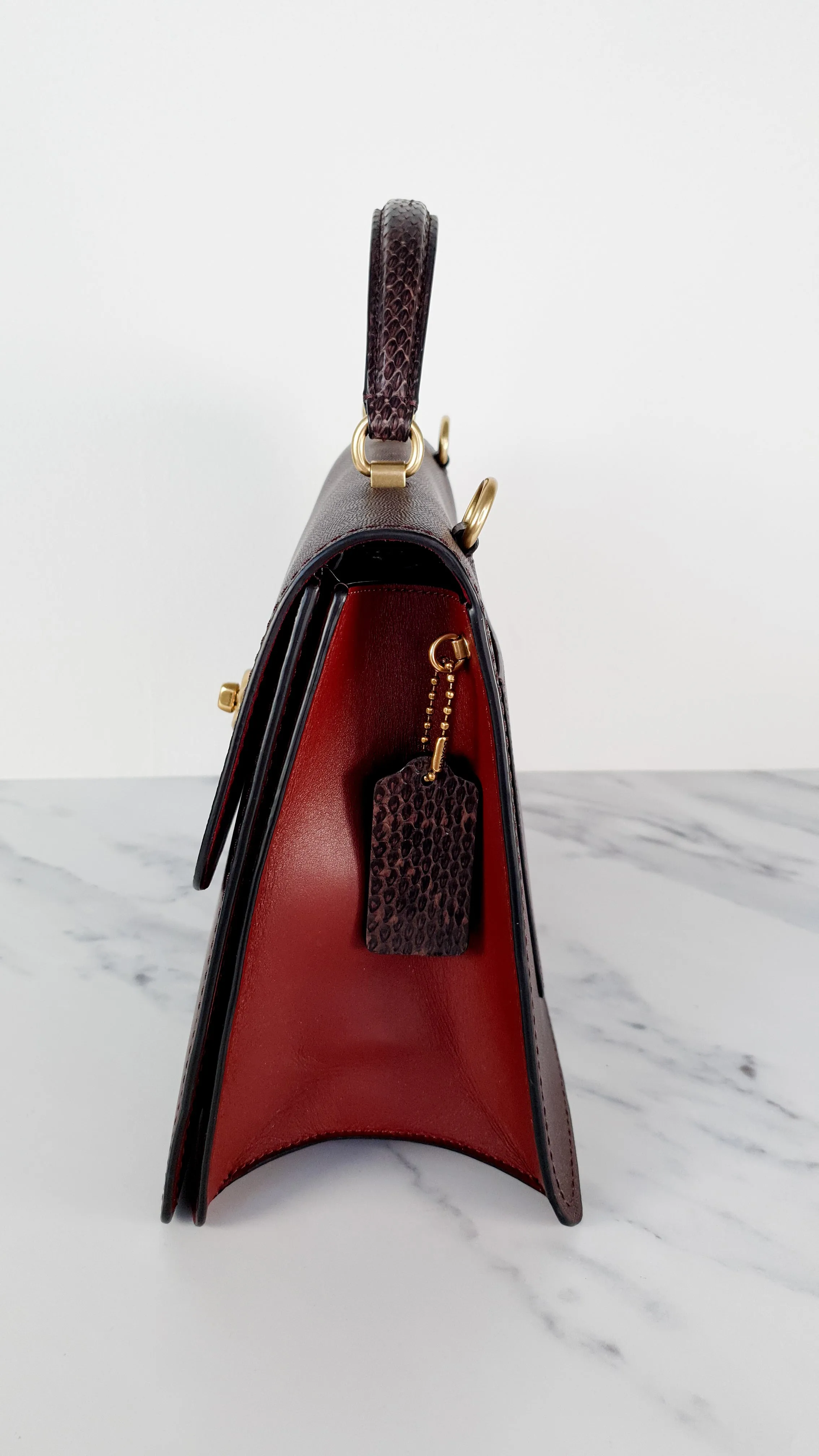 Coach Parker 32 Tophandle Carryall in Oxblood Burgundy Colorblock with Snakeskin Details - Handbag Exotic Crossbody Bag Coach 73969