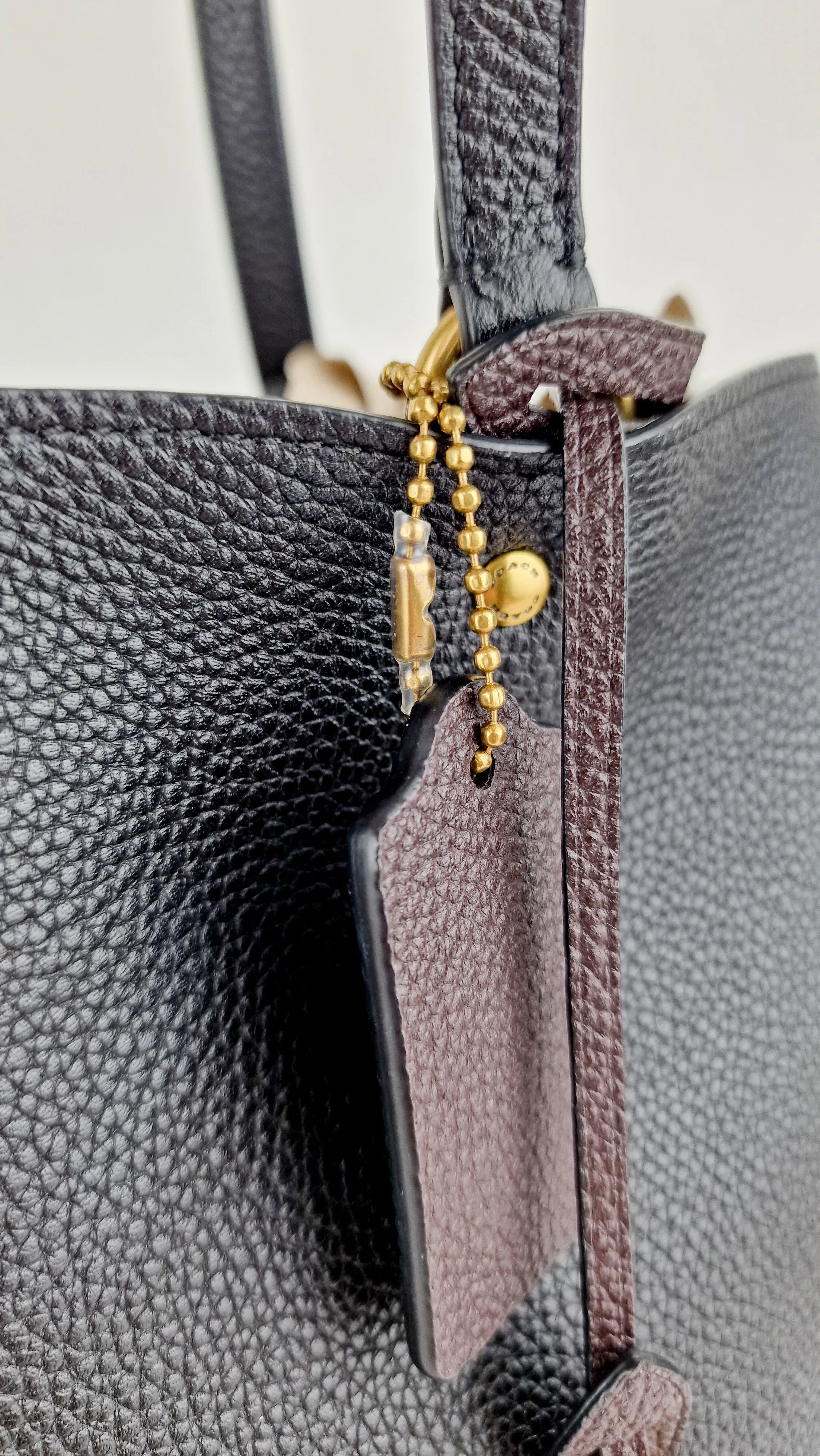 Coach Plaza Tote Bag in Black Pebble Leather with Brass Hardware & Coach C Charm - Coach 88341