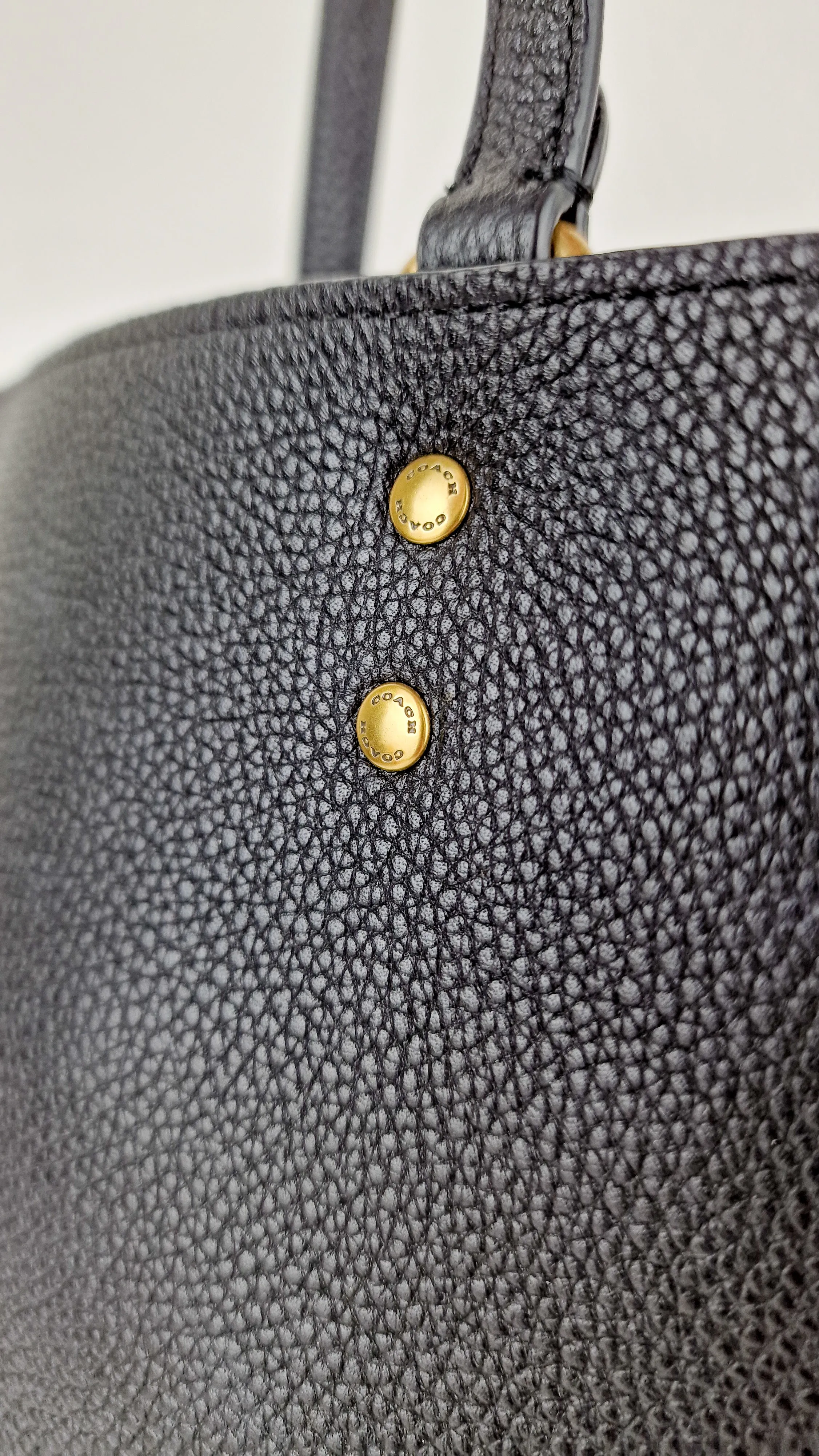 Coach Plaza Tote Bag in Black Pebble Leather with Brass Hardware & Coach C Charm - Coach 88341