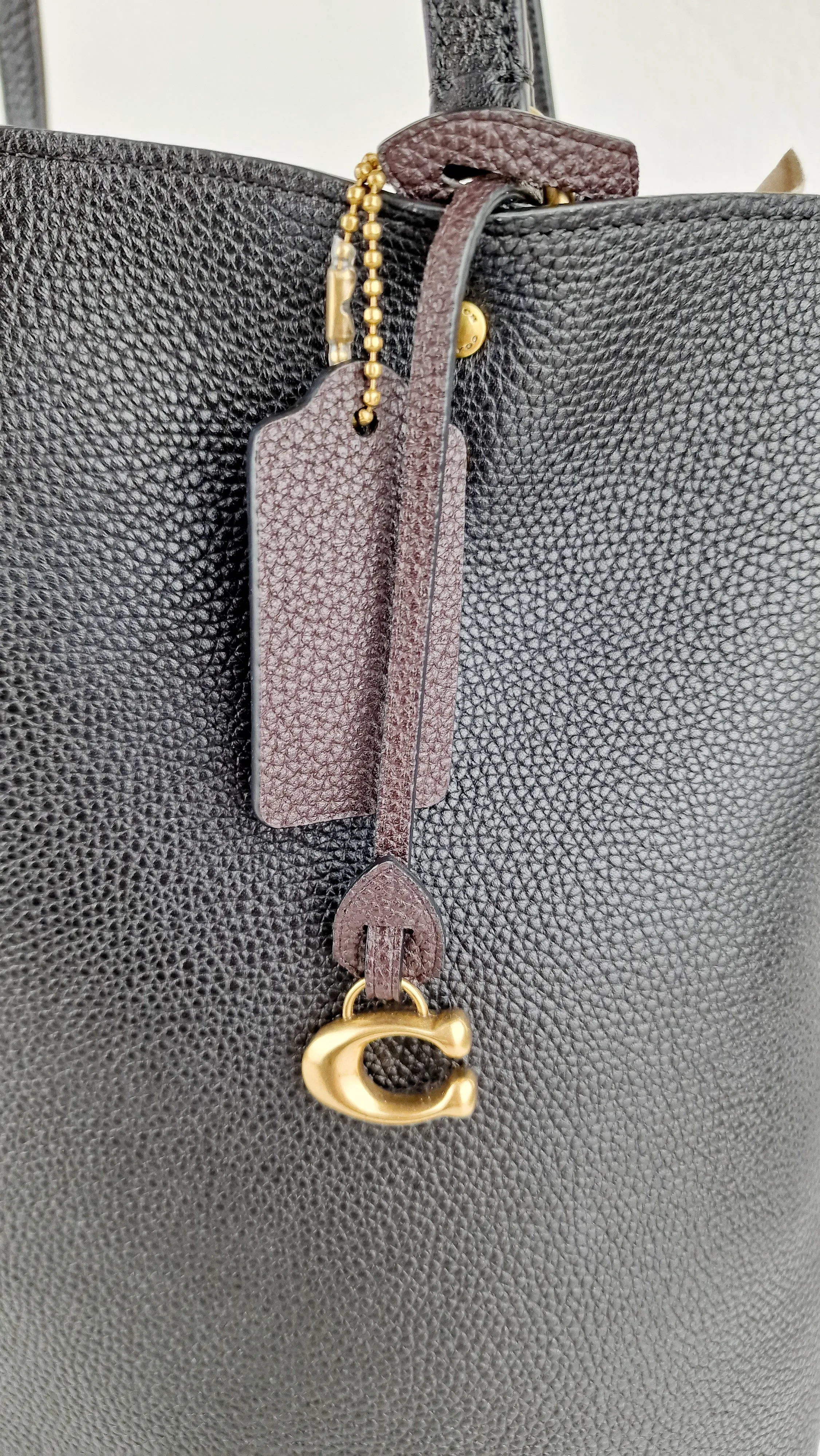 Coach Plaza Tote Bag in Black Pebble Leather with Brass Hardware & Coach C Charm - Coach 88341