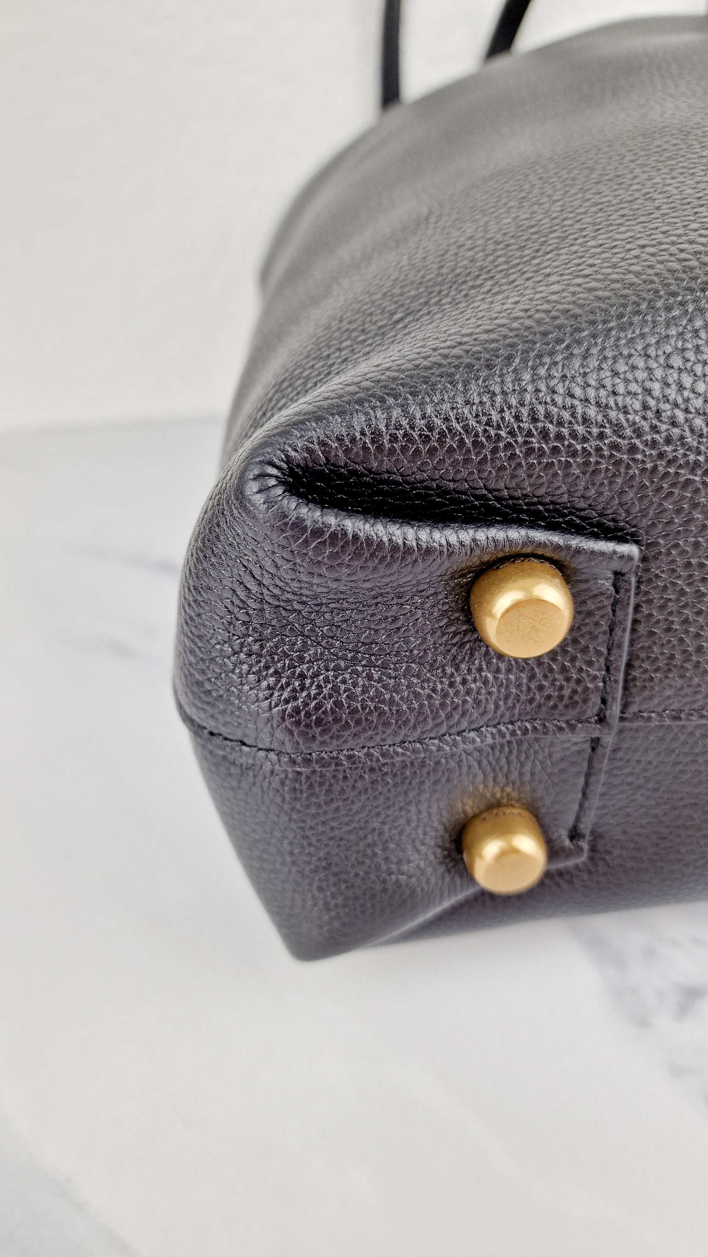 Coach Plaza Tote Bag in Black Pebble Leather with Brass Hardware & Coach C Charm - Coach 88341