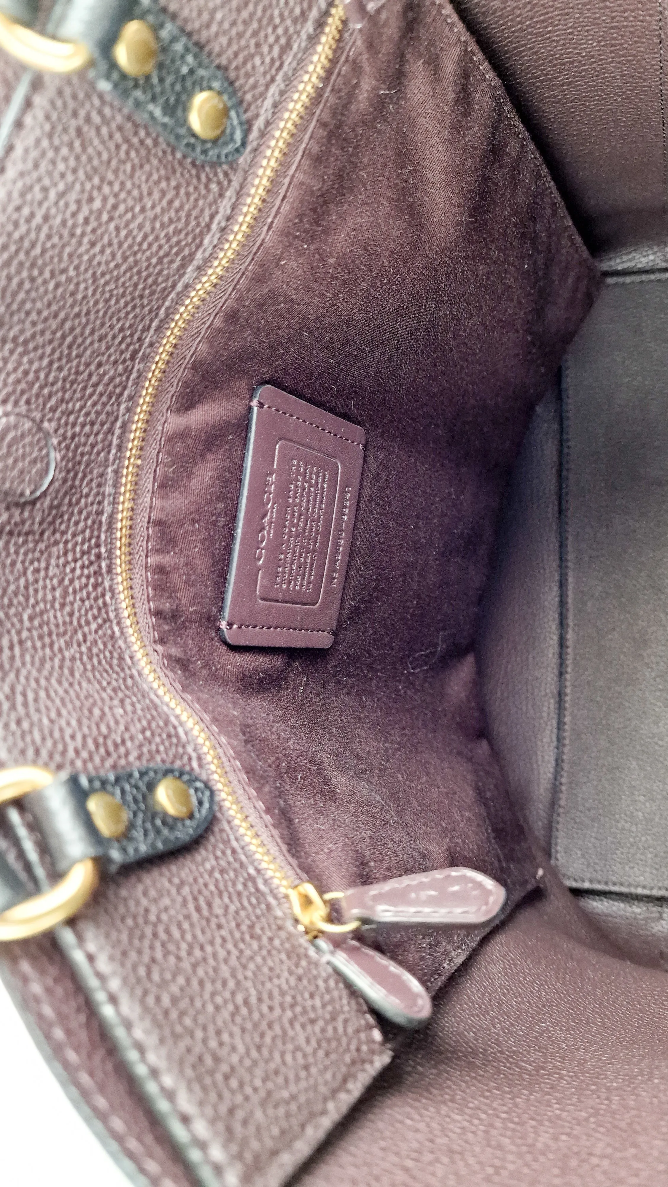 Coach Plaza Tote Bag in Black Pebble Leather with Brass Hardware & Coach C Charm - Coach 88341