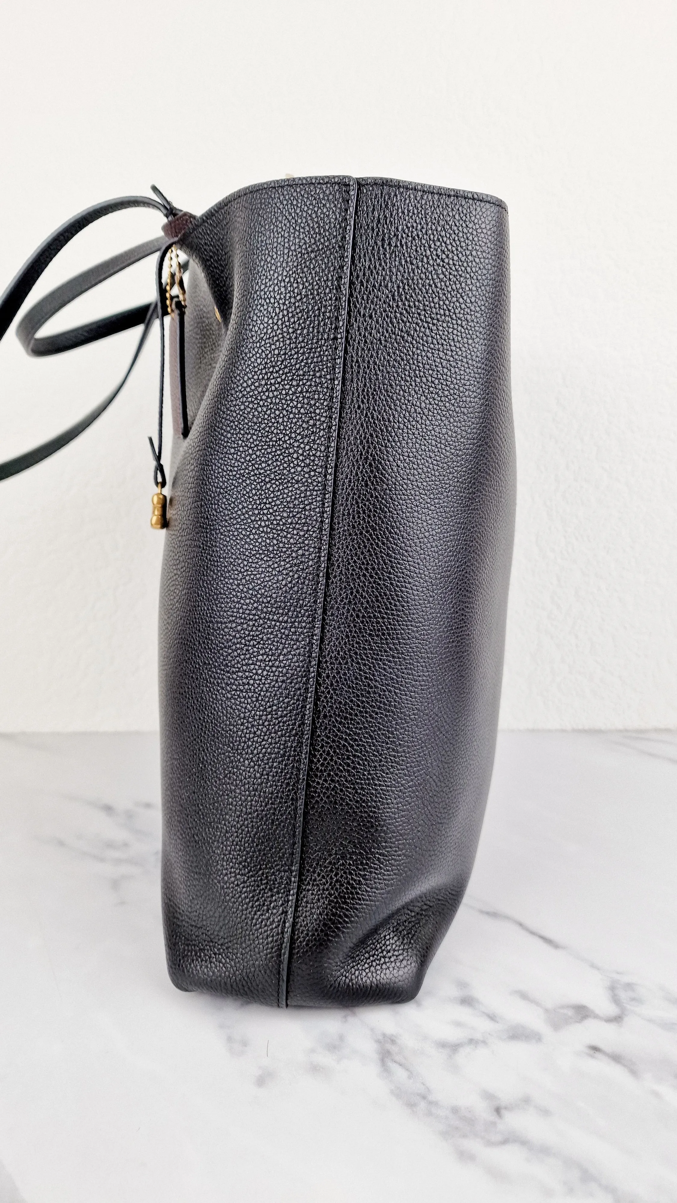 Coach Plaza Tote Bag in Black Pebble Leather with Brass Hardware & Coach C Charm - Coach 88341