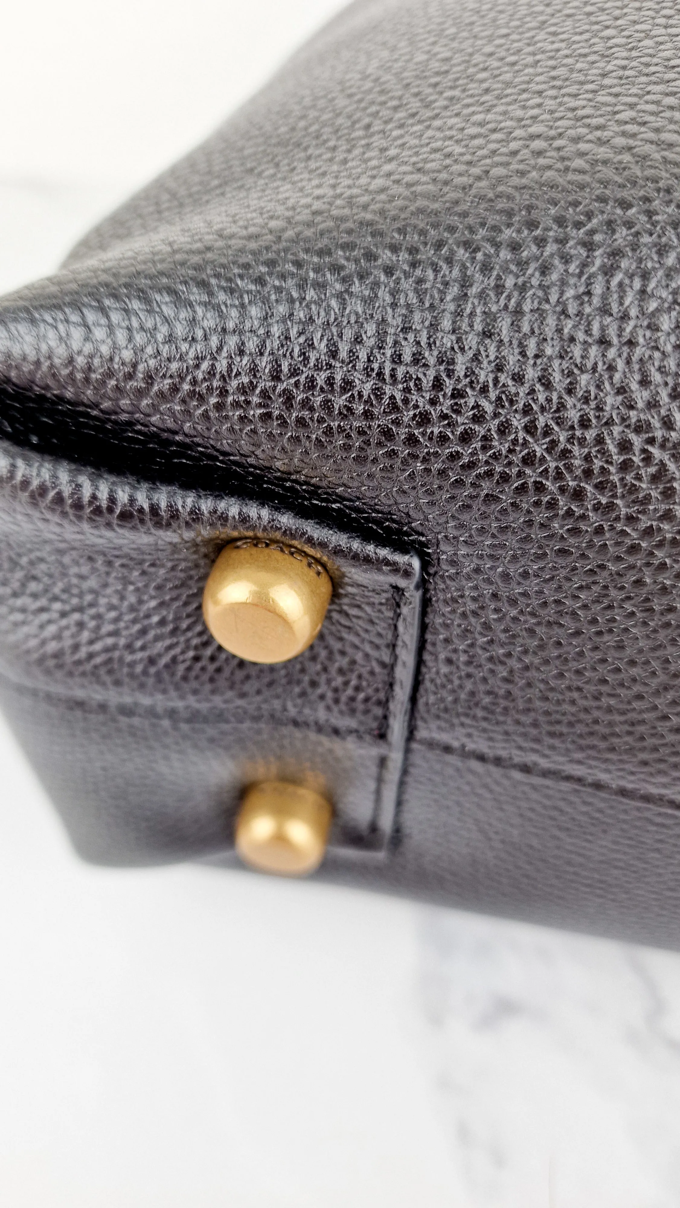 Coach Plaza Tote Bag in Black Pebble Leather with Brass Hardware & Coach C Charm - Coach 88341