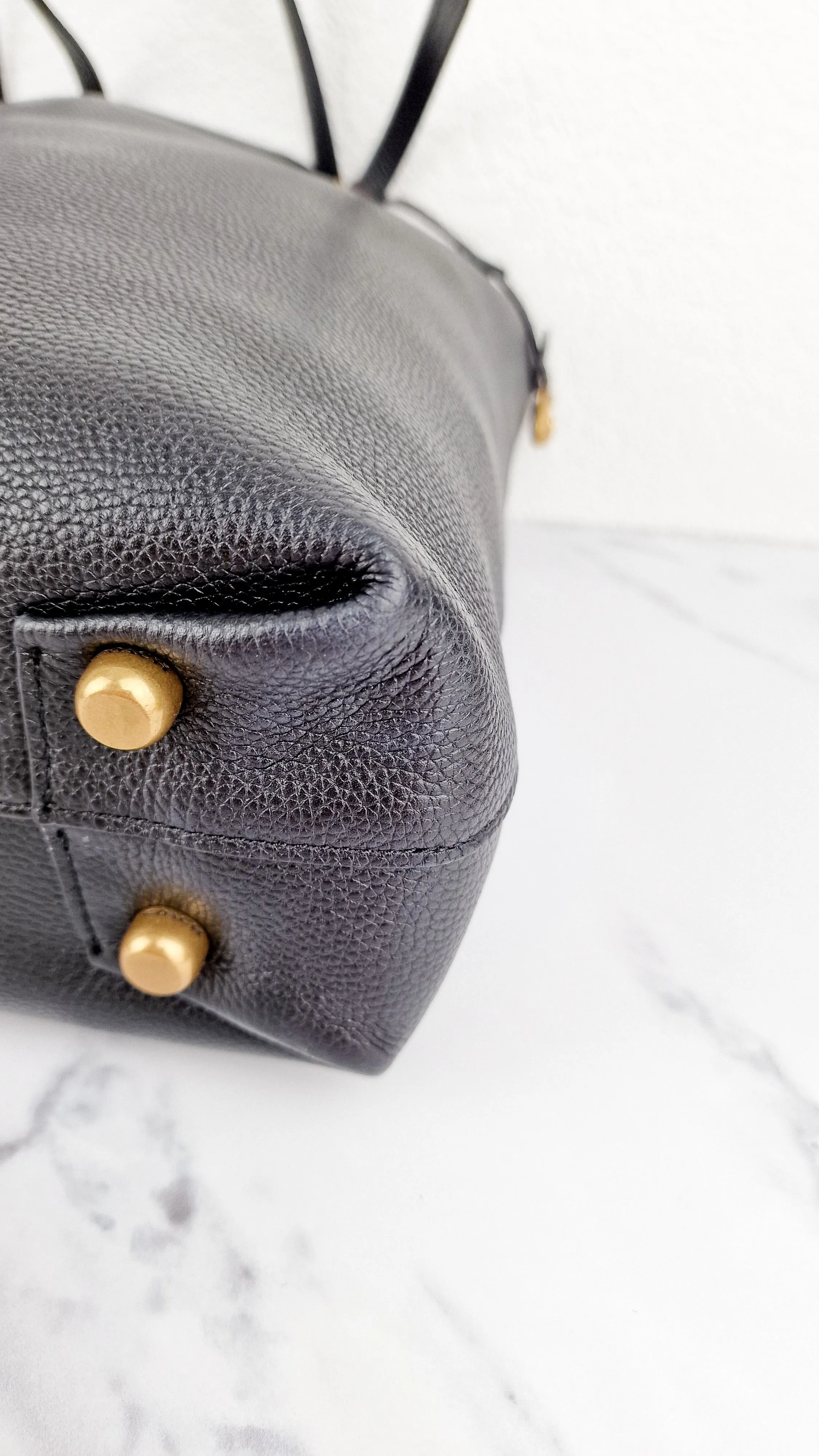 Coach Plaza Tote Bag in Black Pebble Leather with Brass Hardware & Coach C Charm - Coach 88341
