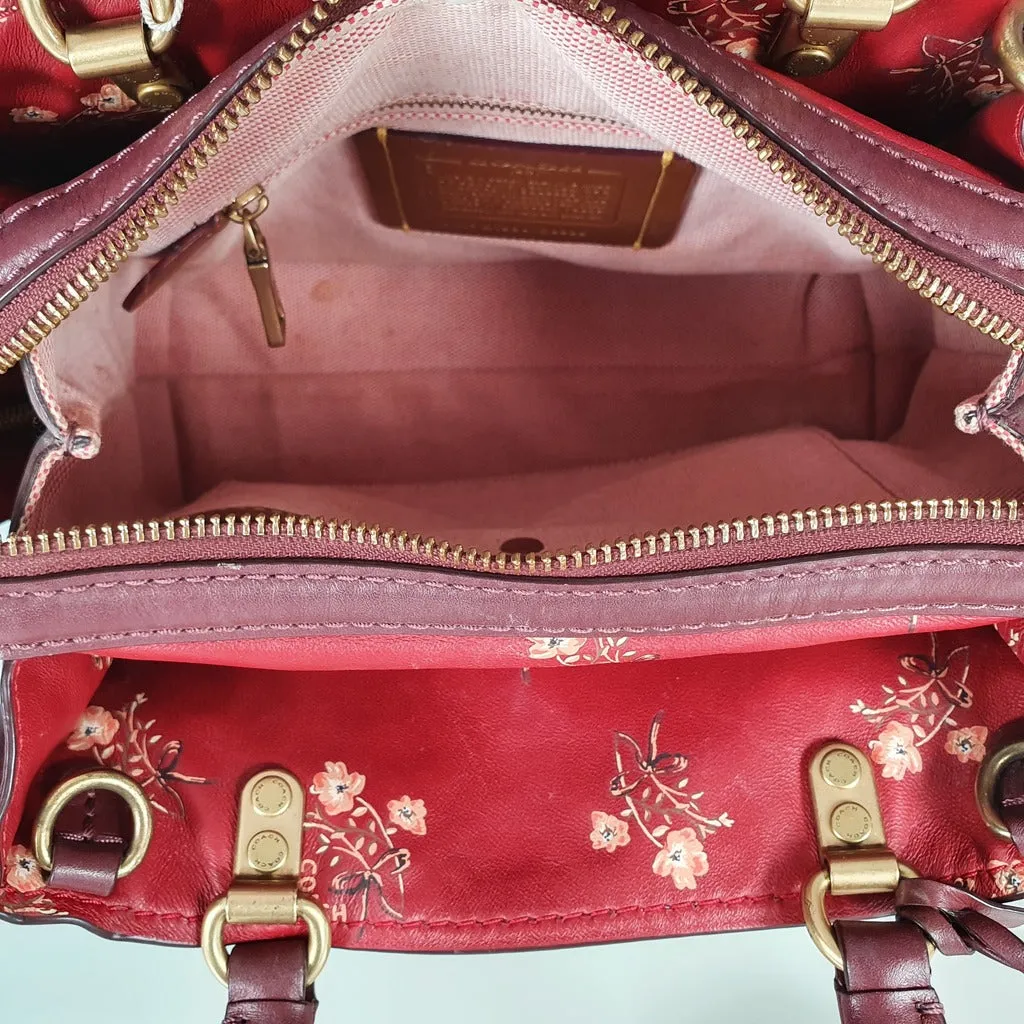 Coach Rogue 25 in Burgundy Signature Embossed Leather with Floral Bow Lining