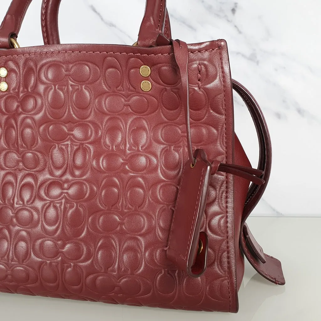 Coach Rogue 25 in Burgundy Signature Embossed Leather with Floral Bow Lining