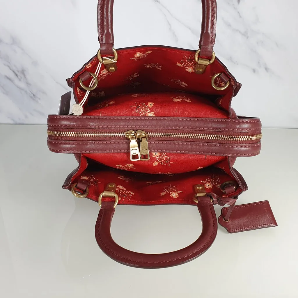Coach Rogue 25 in Burgundy Signature Embossed Leather with Floral Bow Lining