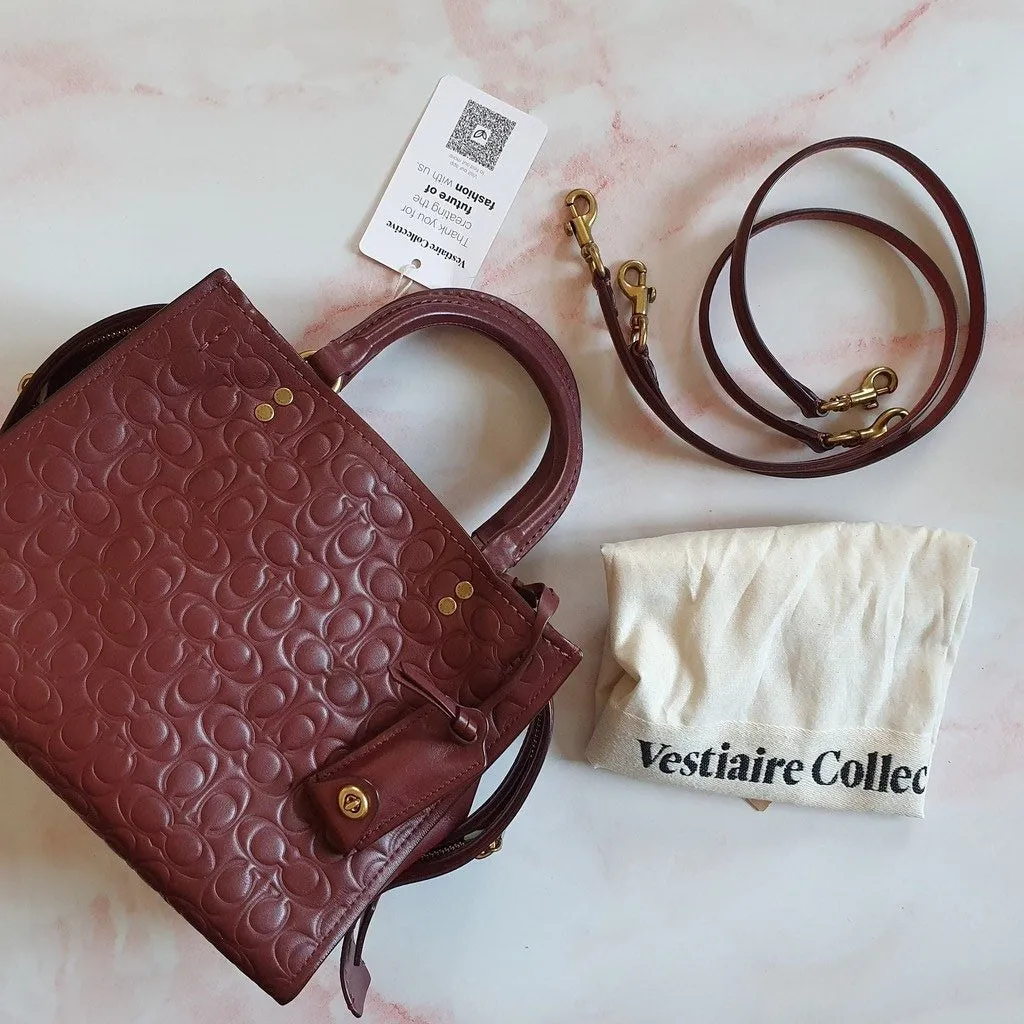 Coach Rogue 25 in Burgundy Signature Embossed Leather with Floral Bow Lining
