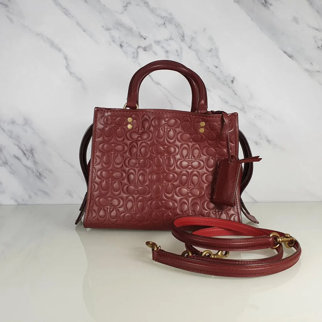 Coach Rogue 25 in Burgundy Signature Embossed Leather with Floral Bow Lining