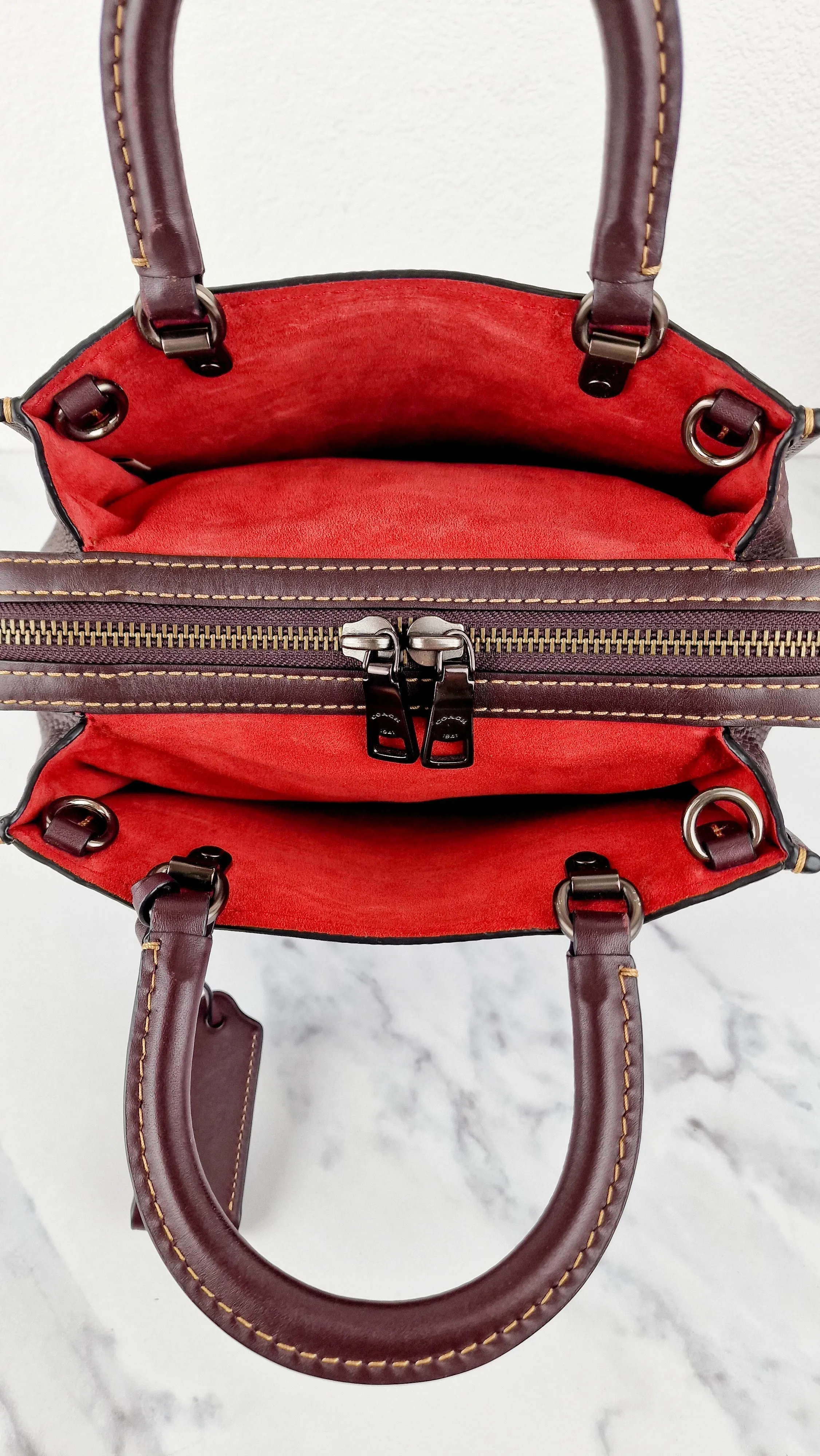 Coach Rogue 25 in Oxblood Pebble Leather with Red Suede Lining Coach 54536