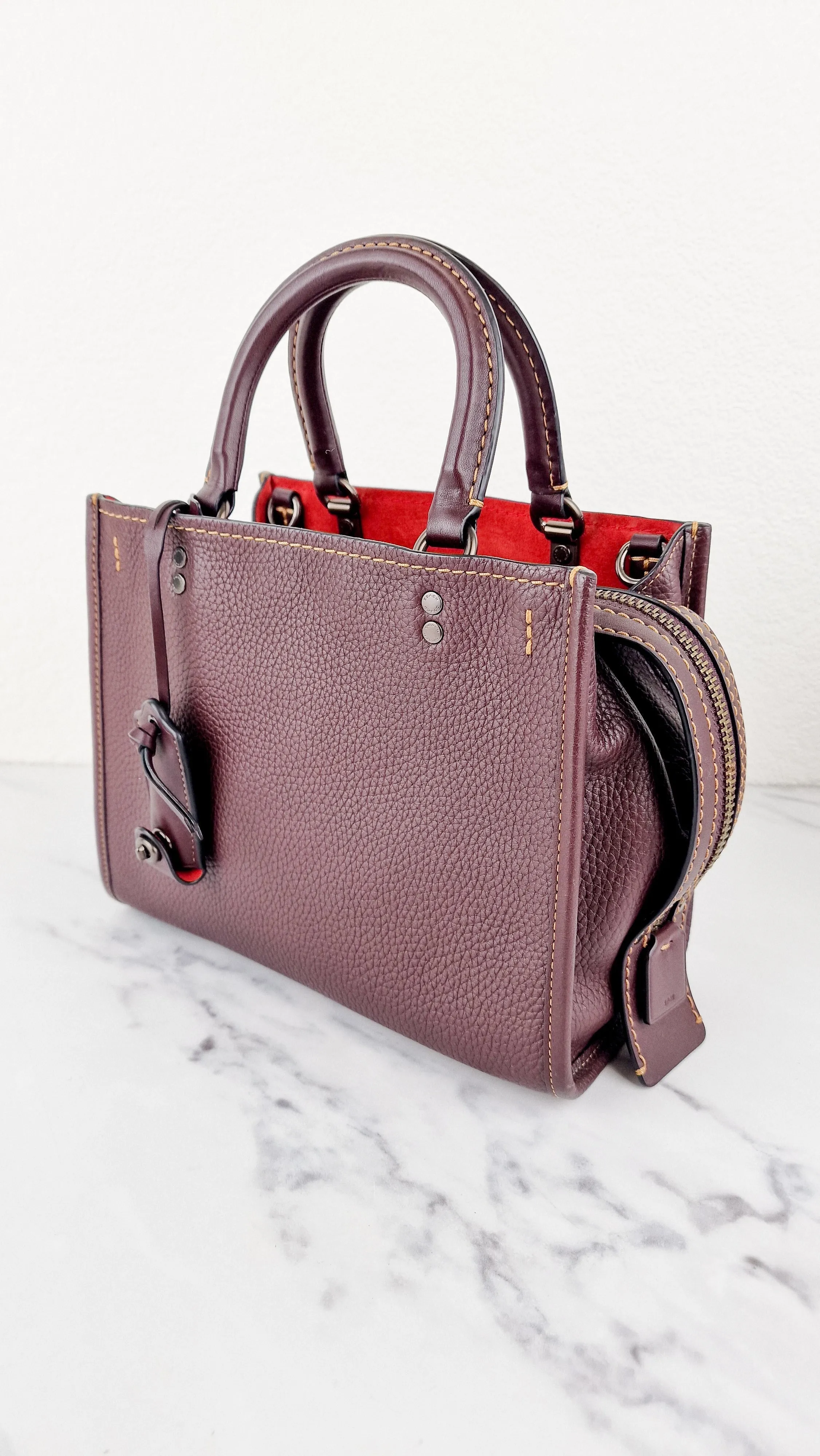 Coach Rogue 25 in Oxblood Pebble Leather with Red Suede Lining Coach 54536