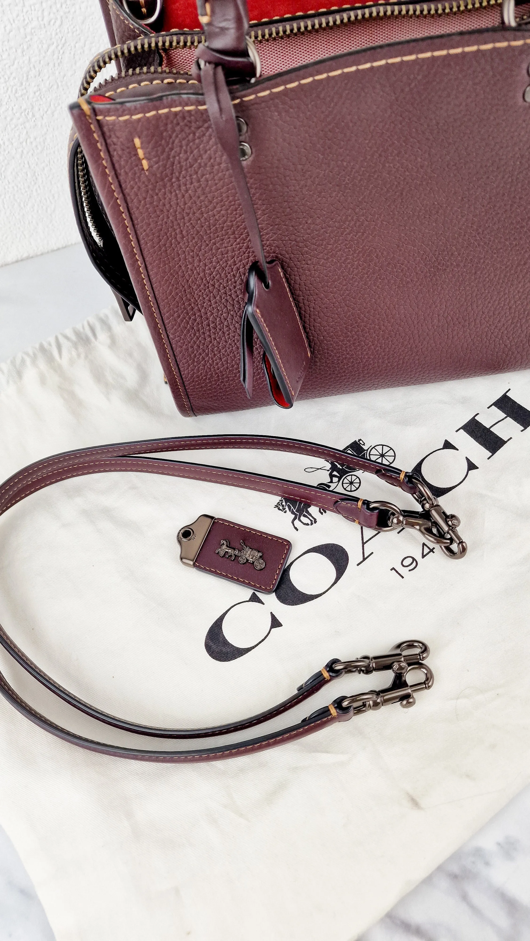 Coach Rogue 25 in Oxblood Pebble Leather with Red Suede Lining Coach 54536