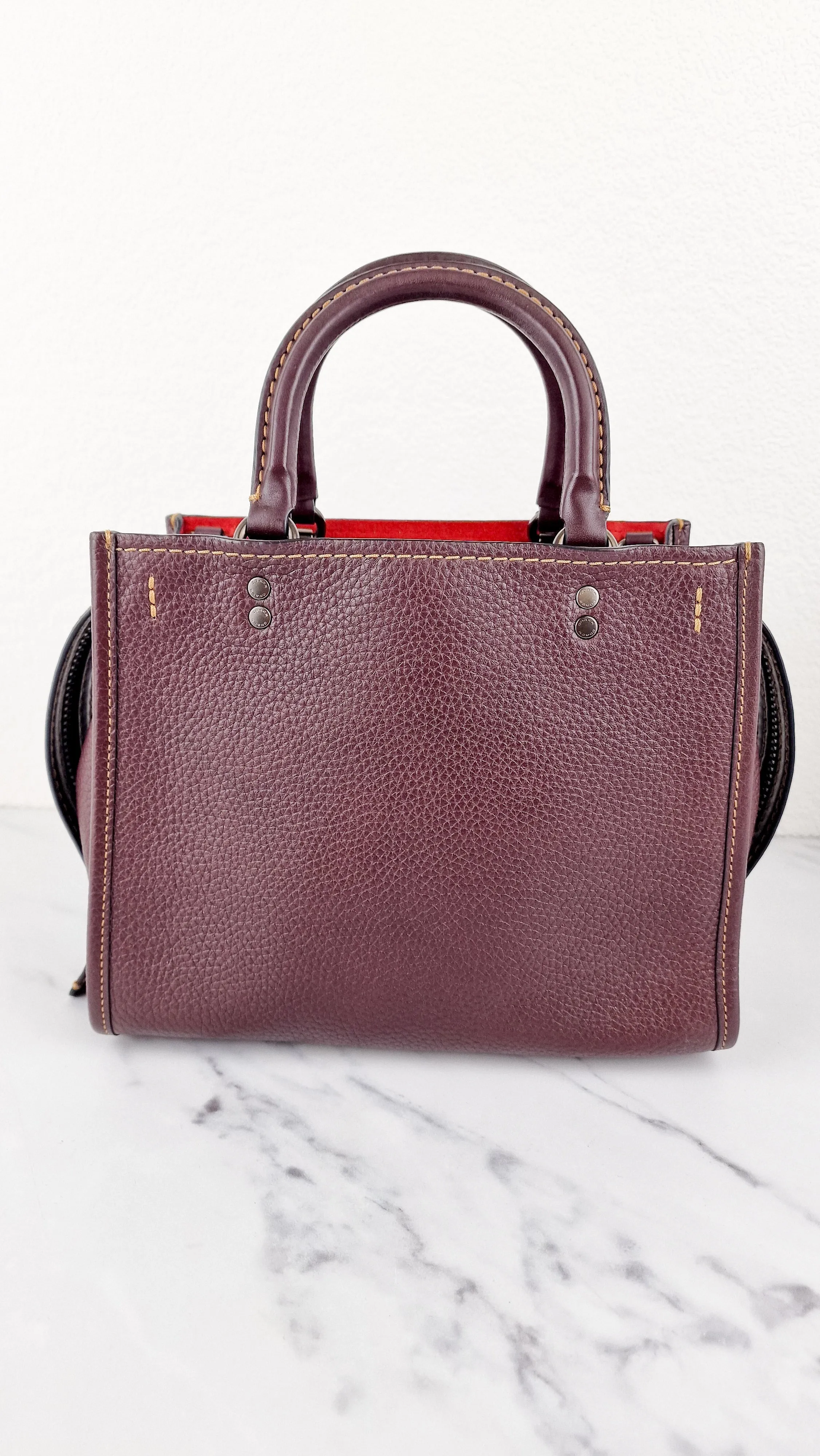 Coach Rogue 25 in Oxblood Pebble Leather with Red Suede Lining Coach 54536
