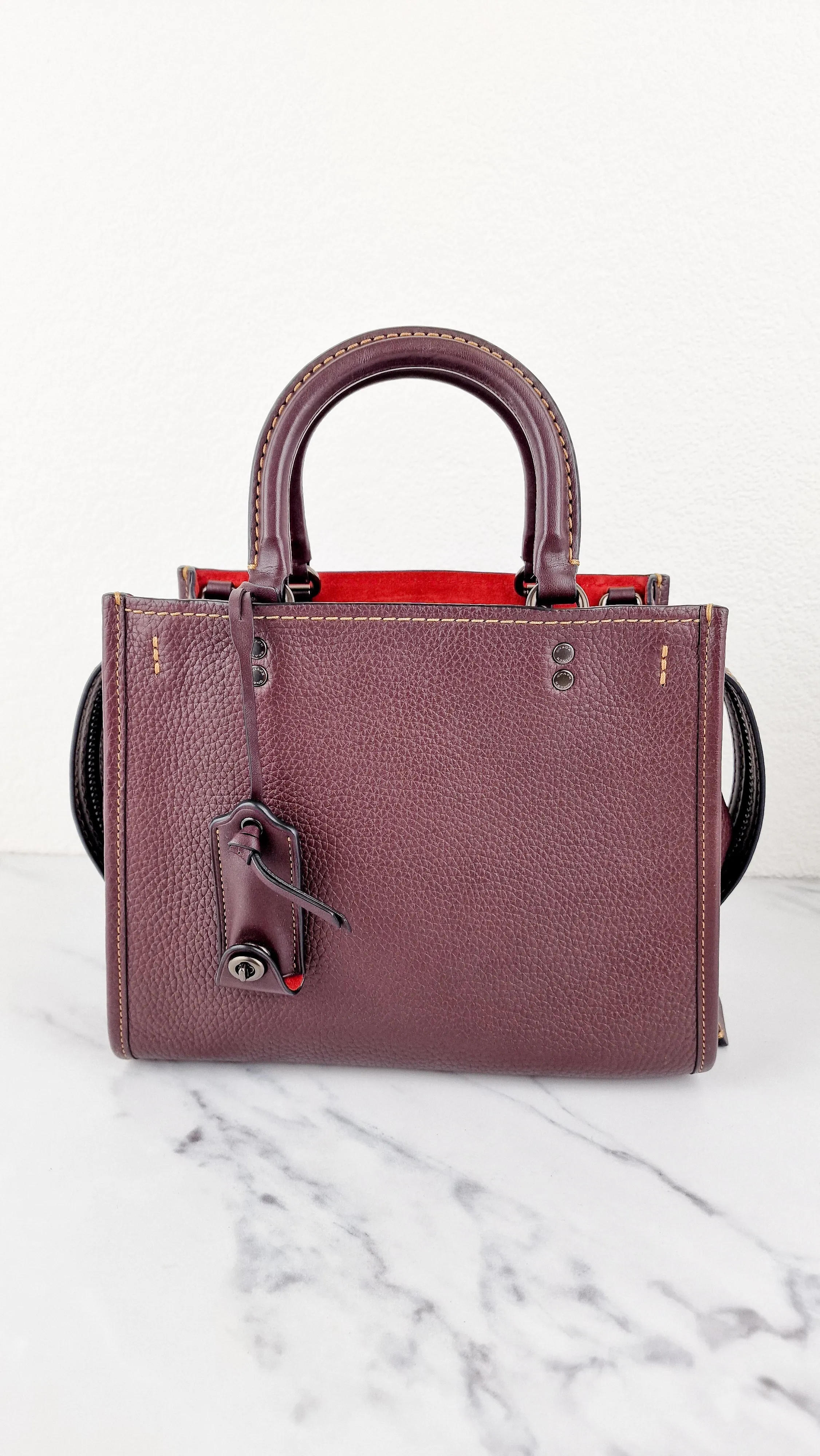 Coach Rogue 25 in Oxblood Pebble Leather with Red Suede Lining Coach 54536