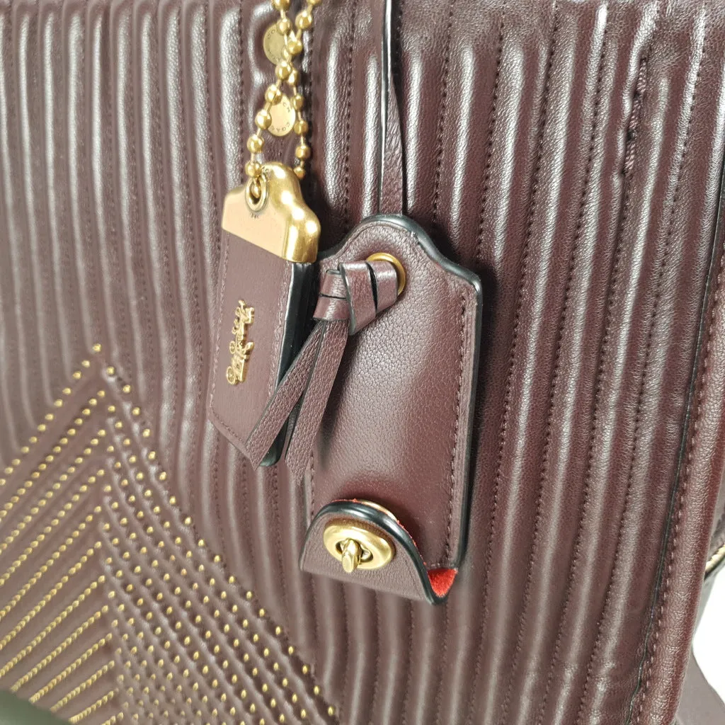 Coach Rogue 31 in Oxblood Quilted Nappa Leather Chevrons with Studs & Red Suede - SAMPLE BAG